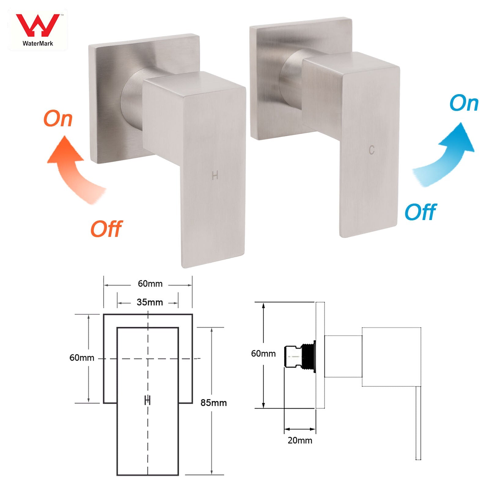 Brushed Nickel Square 1/4 Turn Wall Mounted Twin Taps For Shower Bath Spout Set - Furniture > Bathroom > Shower Heads & Screens - Rivercity House & Home Co. (ABN 18 642 972 209) - Affordable Modern Furniture Australia