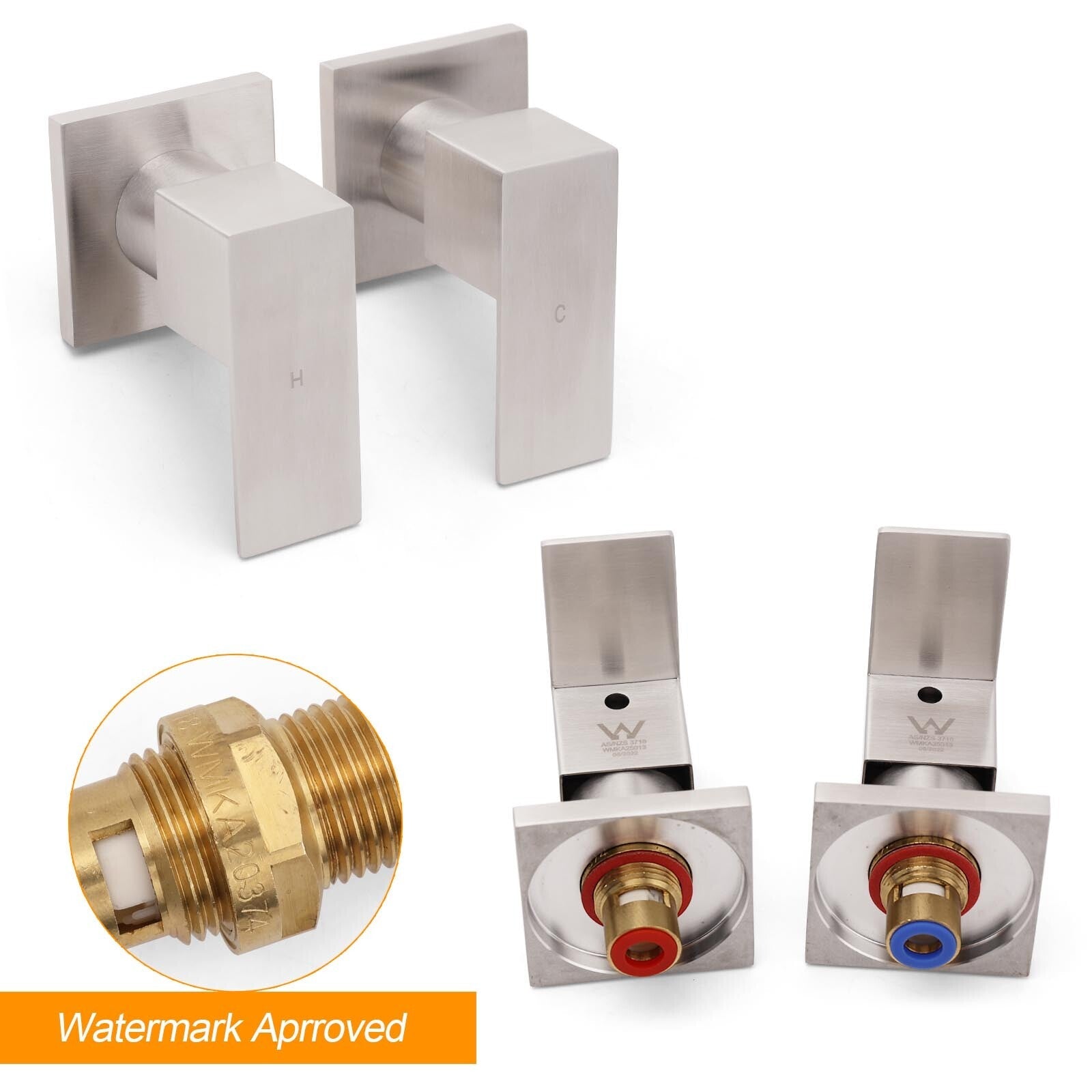 Brushed Nickel Square 1/4 Turn Wall Mounted Twin Taps For Shower Bath Spout Set - Furniture > Bathroom > Shower Heads & Screens - Rivercity House & Home Co. (ABN 18 642 972 209) - Affordable Modern Furniture Australia