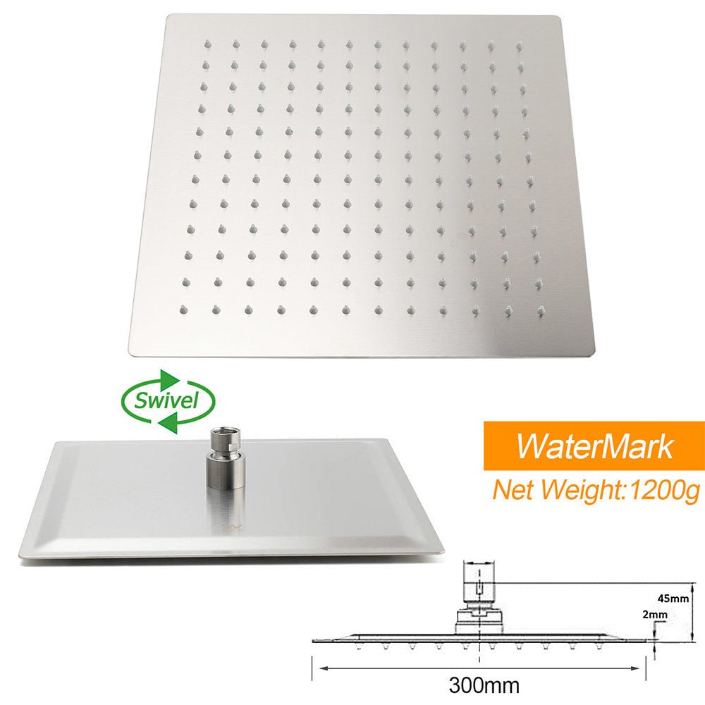 Brushed Nickel Square 2in1 Shower Set Large 12" Rain Head 3 Modes Handheld Silding Rail Arm - Furniture > Bathroom > Shower Heads & Screens - Rivercity House & Home Co. (ABN 18 642 972 209) - Affordable Modern Furniture Australia