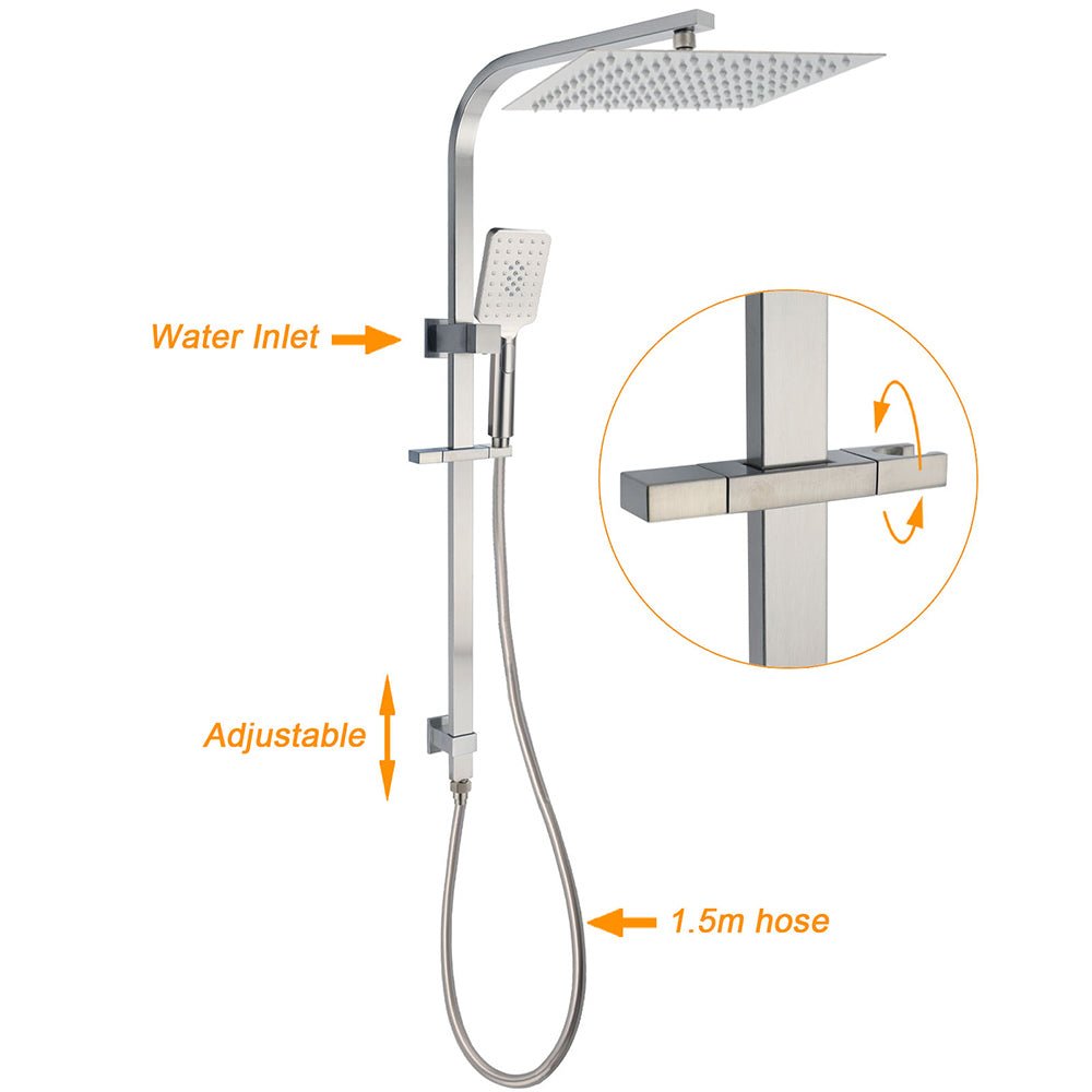 Brushed Nickel Square 2in1 Shower Set Large 12" Rain Head 3 Modes Handheld Silding Rail Arm - Furniture > Bathroom > Shower Heads & Screens - Rivercity House & Home Co. (ABN 18 642 972 209) - Affordable Modern Furniture Australia