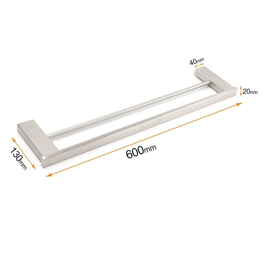 Brushed Nickel Square Towel Rail Rack 600mm Double Hanger Holder Bar Bathroom - Home & Garden > Bathroom Accessories > Shower Accessories - Rivercity House & Home Co. (ABN 18 642 972 209) - Affordable Modern Furniture Australia
