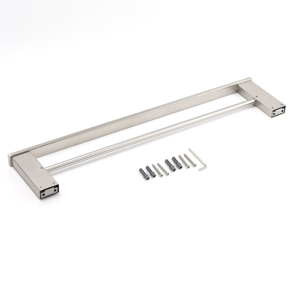 Brushed Nickel Square Towel Rail Rack 600mm Double Hanger Holder Bar Bathroom - Home & Garden > Bathroom Accessories > Shower Accessories - Rivercity House & Home Co. (ABN 18 642 972 209) - Affordable Modern Furniture Australia