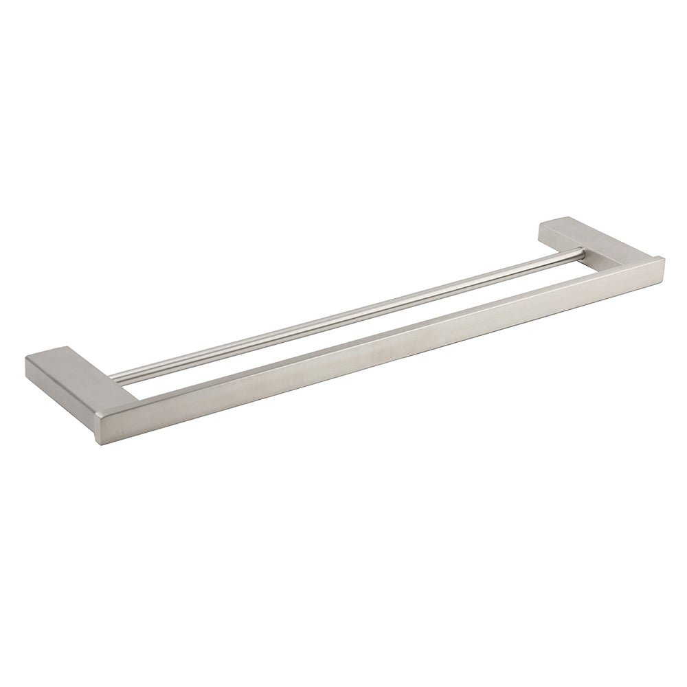 Brushed Nickel Square Towel Rail Rack 600mm Double Hanger Holder Bar Bathroom - Home & Garden > Bathroom Accessories > Shower Accessories - Rivercity House & Home Co. (ABN 18 642 972 209) - Affordable Modern Furniture Australia