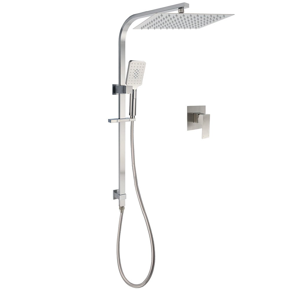 Brushed Nickel Square Twin Shower Set 12" Rain Head 3 Modes Handheld Silding Rail Wall Mixer - Furniture > Bathroom > Shower Heads & Screens - Rivercity House & Home Co. (ABN 18 642 972 209) - Affordable Modern Furniture Australia