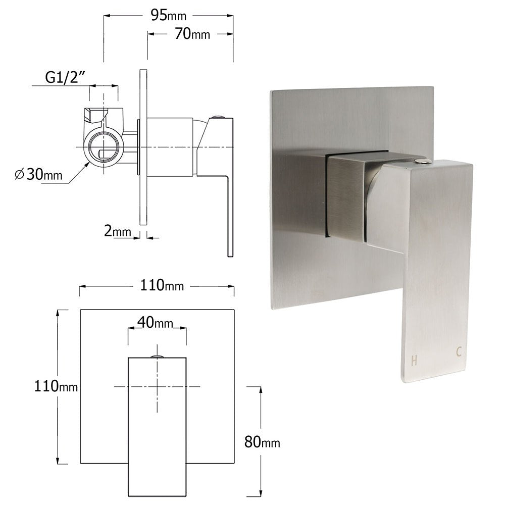 Brushed Nickel Square Twin Shower Set 12" Rain Head 3 Modes Handheld Silding Rail Wall Mixer - Furniture > Bathroom > Shower Heads & Screens - Rivercity House & Home Co. (ABN 18 642 972 209) - Affordable Modern Furniture Australia