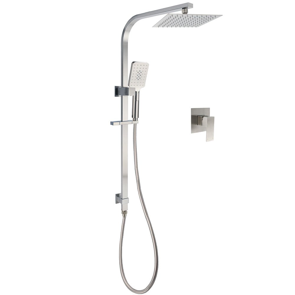 Brushed Nickel Square Twin Shower Set 8" Rain Head 3 Modes Handheld Silding Rail Mixer - Furniture > Bathroom > Shower Heads & Screens - Rivercity House & Home Co. (ABN 18 642 972 209) - Affordable Modern Furniture Australia