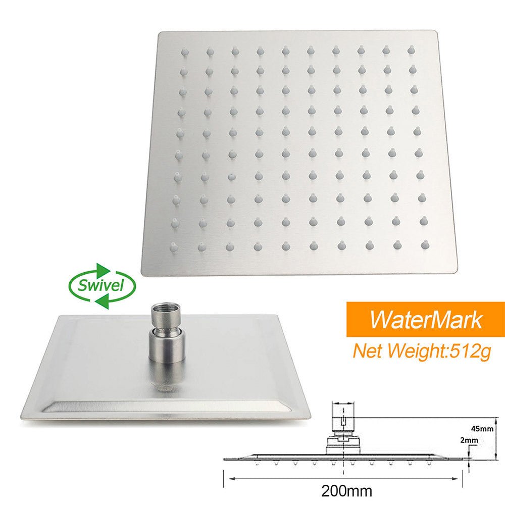 Brushed Nickel Square Twin Shower Set 8" Rain Head 3 Modes Handheld Silding Rail Mixer - Furniture > Bathroom > Shower Heads & Screens - Rivercity House & Home Co. (ABN 18 642 972 209) - Affordable Modern Furniture Australia