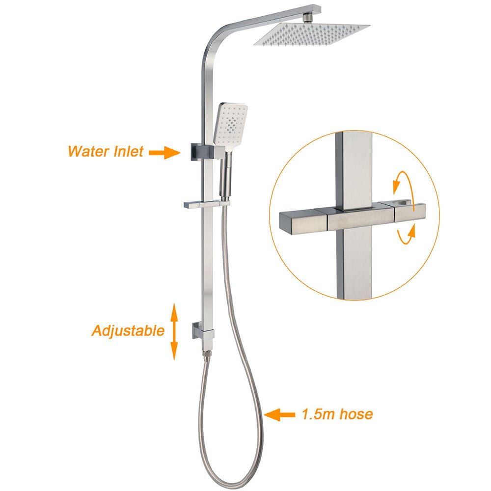 Brushed Nickel Square Twin Shower Set 8" Rain Head 3 Modes Handheld Silding Rail Mixer - Furniture > Bathroom > Shower Heads & Screens - Rivercity House & Home Co. (ABN 18 642 972 209) - Affordable Modern Furniture Australia