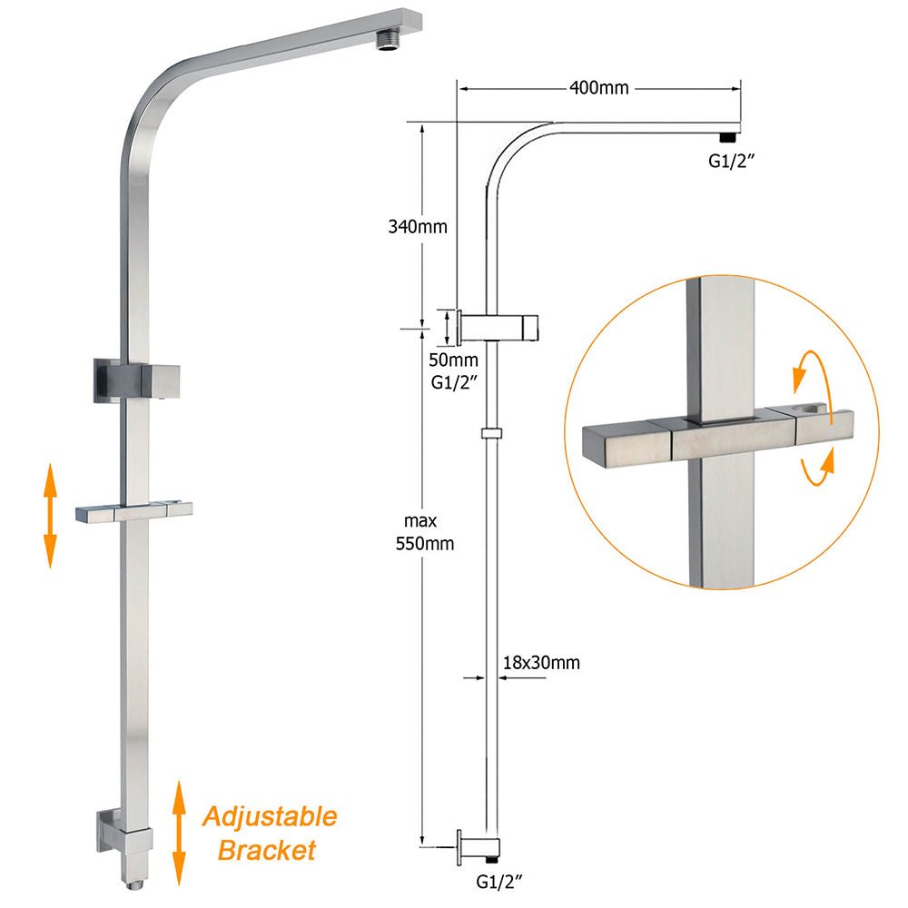 Brushed Nickel Square Twin Shower Set 8" Rain Head 3 Modes Handheld Silding Rail Mixer - Furniture > Bathroom > Shower Heads & Screens - Rivercity House & Home Co. (ABN 18 642 972 209) - Affordable Modern Furniture Australia