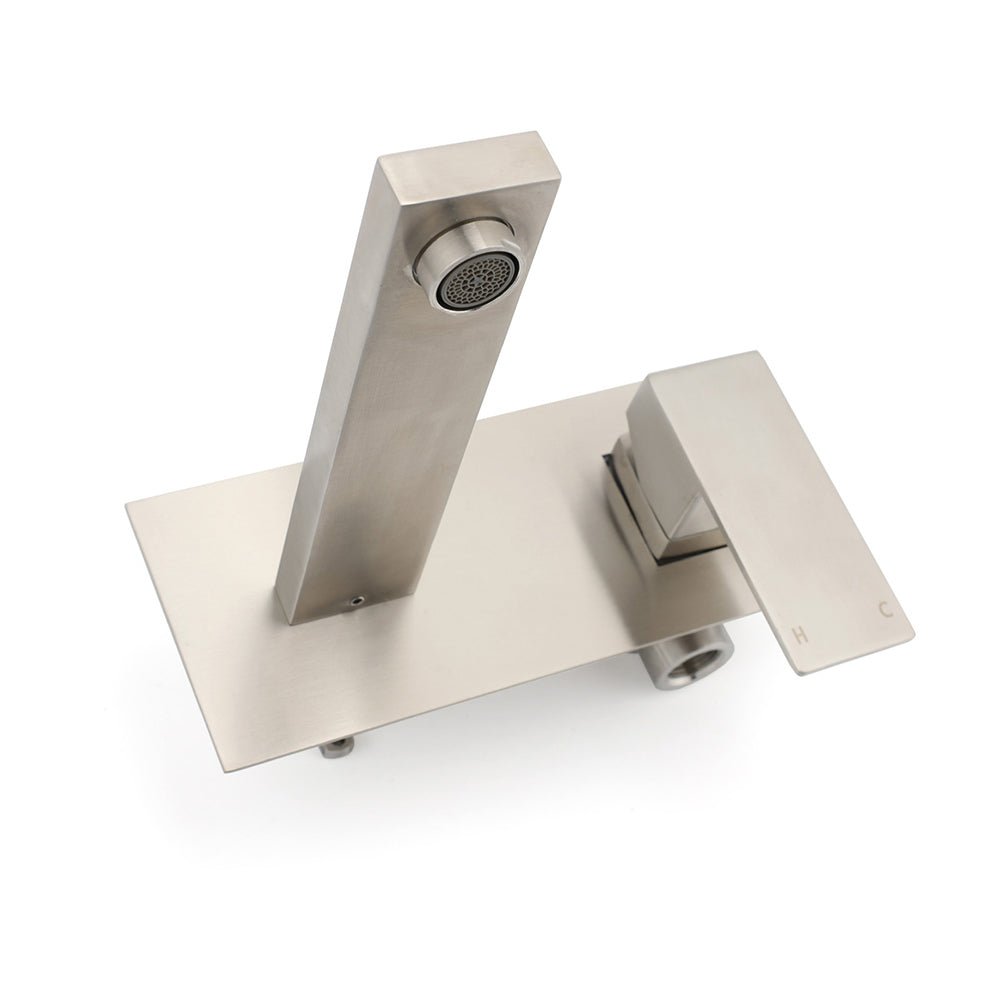 Brushed Nickel Square Wall Mount Basin Mixer Laundry Vanity Tap Spout Faucet Set - Furniture > Bathroom > Shower Heads & Screens - Rivercity House & Home Co. (ABN 18 642 972 209) - Affordable Modern Furniture Australia