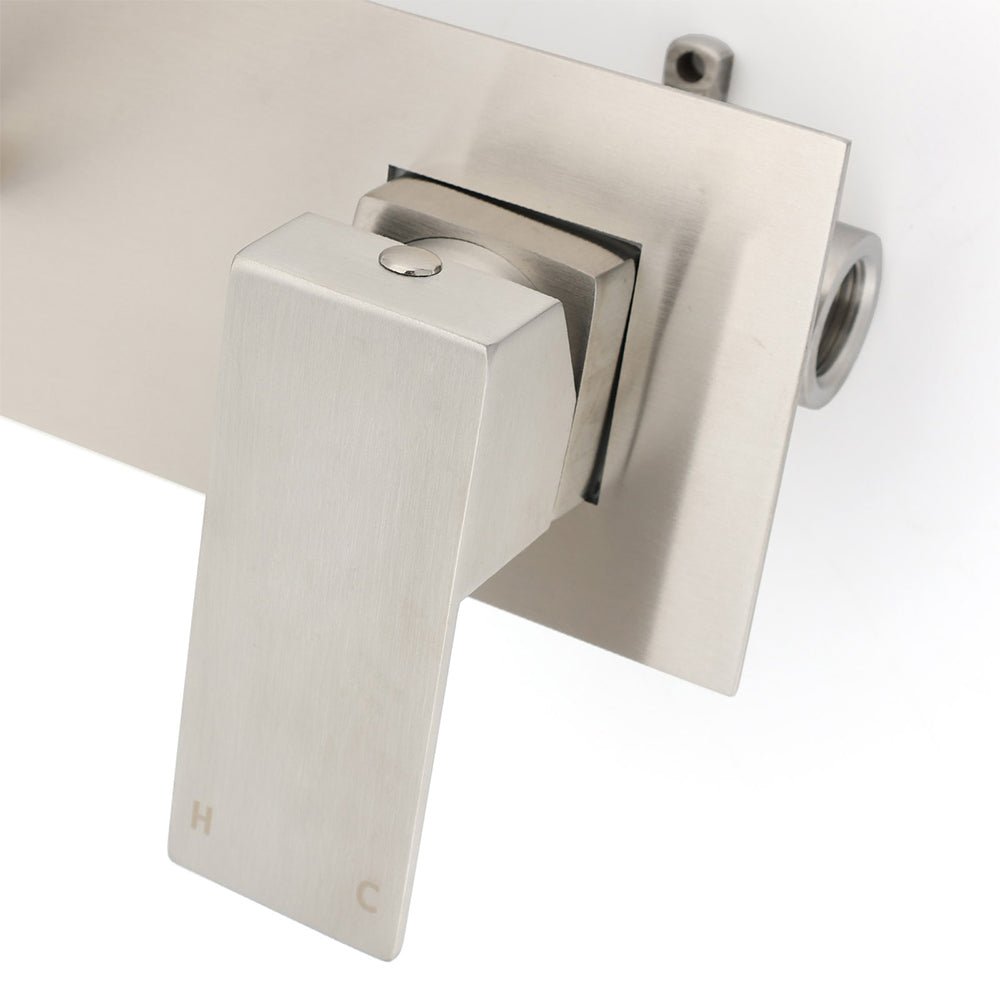 Brushed Nickel Square Wall Mount Basin Mixer Laundry Vanity Tap Spout Faucet Set - Furniture > Bathroom > Shower Heads & Screens - Rivercity House & Home Co. (ABN 18 642 972 209) - Affordable Modern Furniture Australia