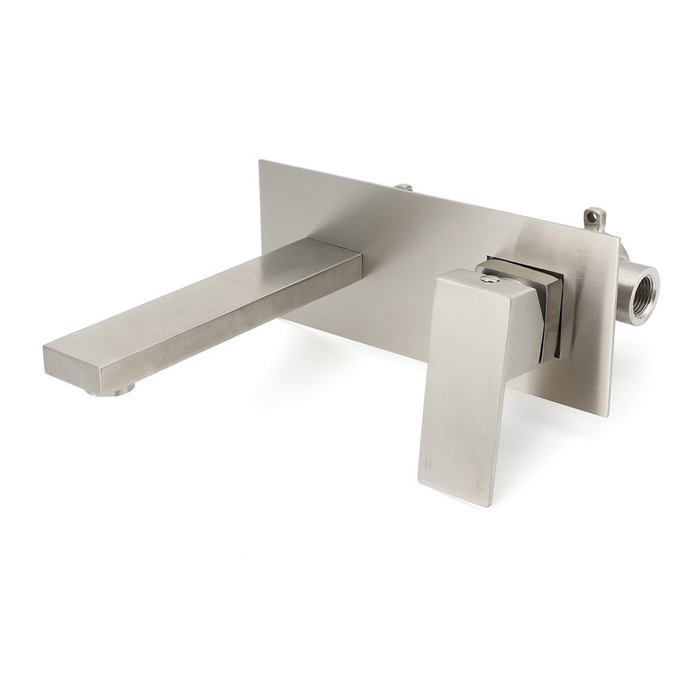 Brushed Nickel Square Wall Mount Basin Mixer Laundry Vanity Tap Spout Faucet Set - Furniture > Bathroom > Shower Heads & Screens - Rivercity House & Home Co. (ABN 18 642 972 209) - Affordable Modern Furniture Australia