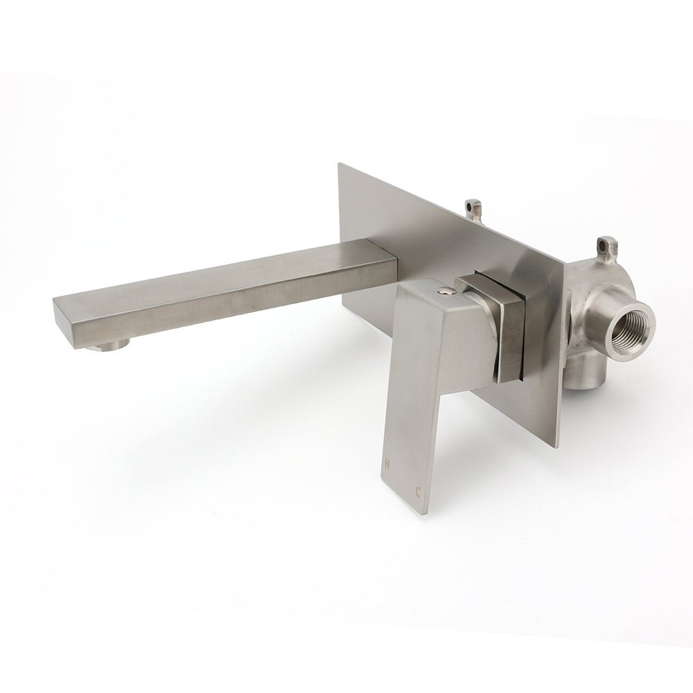 Brushed Nickel Square Wall Mount Basin Mixer Laundry Vanity Tap Spout Faucet Set - Furniture > Bathroom > Shower Heads & Screens - Rivercity House & Home Co. (ABN 18 642 972 209) - Affordable Modern Furniture Australia