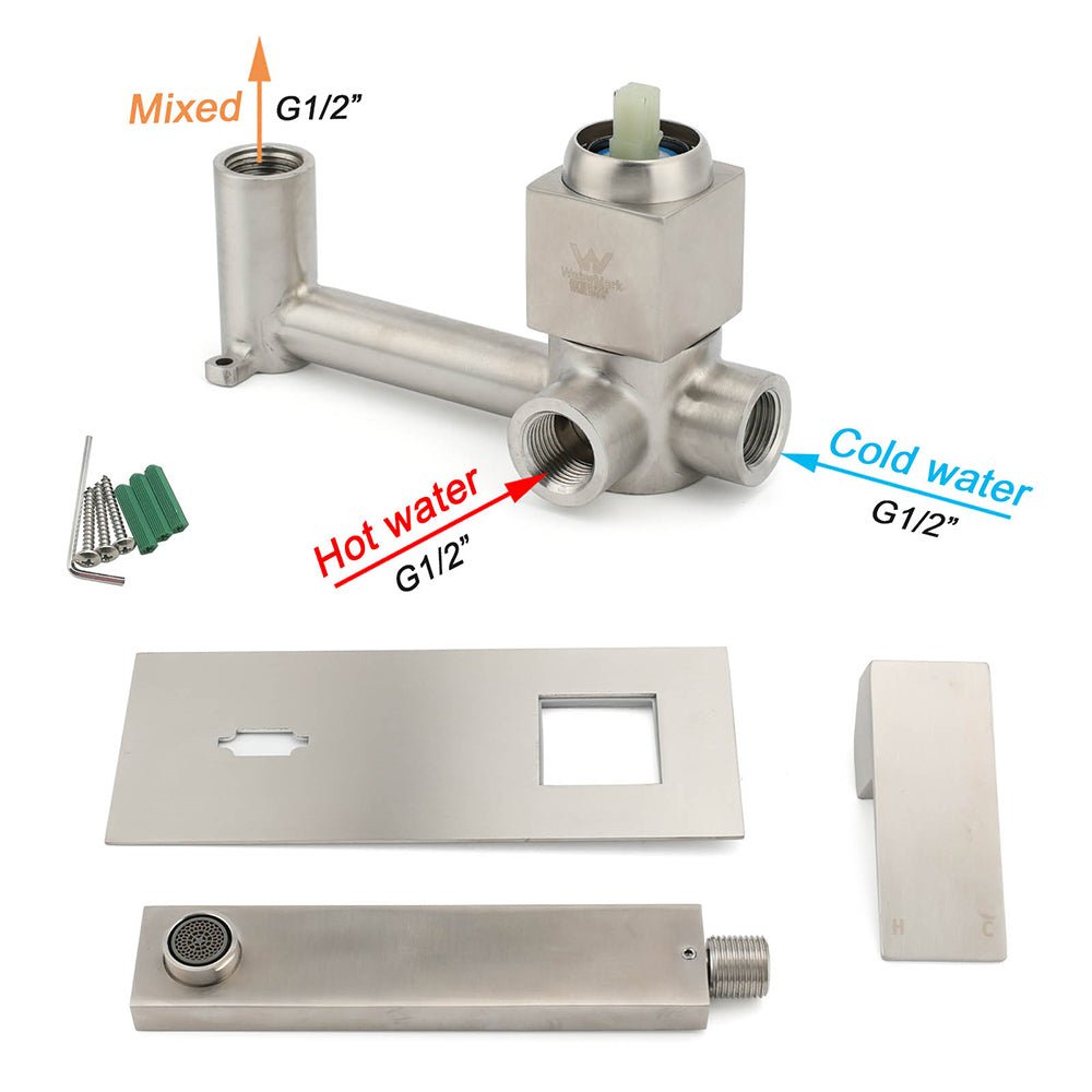 Brushed Nickel Square Wall Mount Basin Mixer Laundry Vanity Tap Spout Faucet Set - Furniture > Bathroom > Shower Heads & Screens - Rivercity House & Home Co. (ABN 18 642 972 209) - Affordable Modern Furniture Australia
