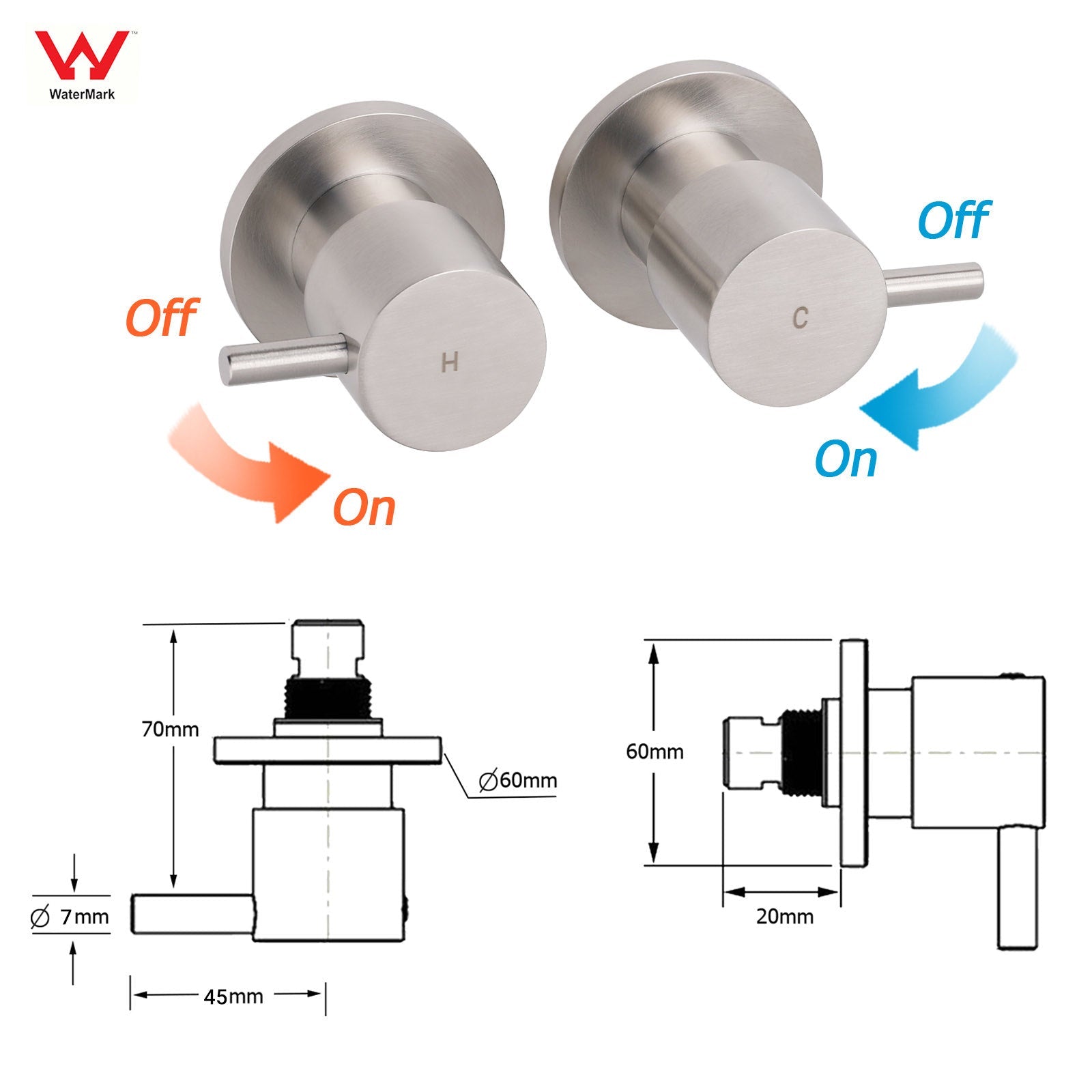 Brushed Nickel Wall Mounted 1/4 Turn Twin Shower Taps Set Hot Cold Water Valve - Furniture > Bathroom > Shower Heads & Screens - Rivercity House & Home Co. (ABN 18 642 972 209) - Affordable Modern Furniture Australia