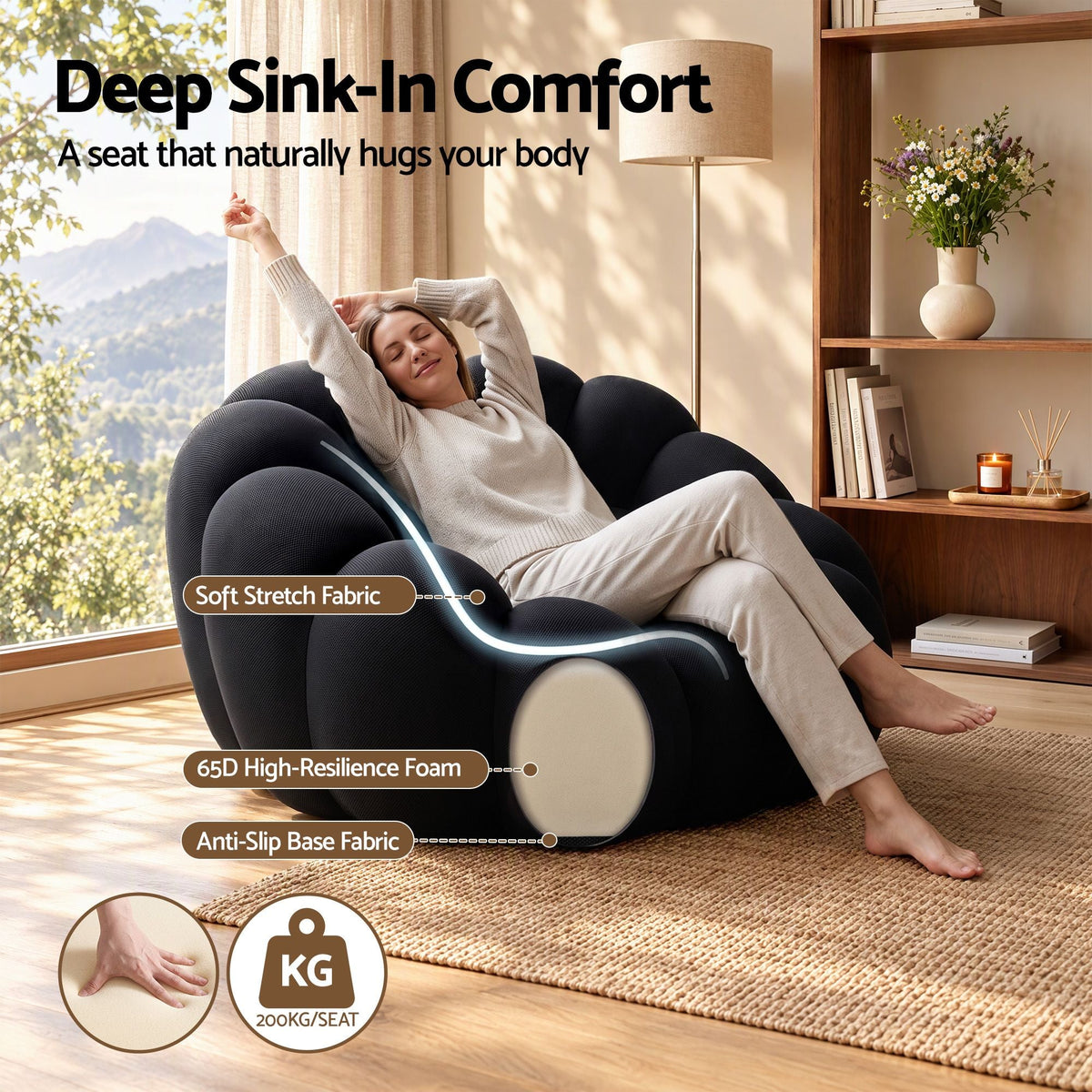 Bubble Floor Sofa Single Lounge Chair with Bubble Cushioning and Stretch Fabric Upholstery - Furniture > Sofas > Sofas & Sofa Beds - Rivercity House & Home Co. (ABN 18 642 972 209) - Affordable Modern Furniture Australia