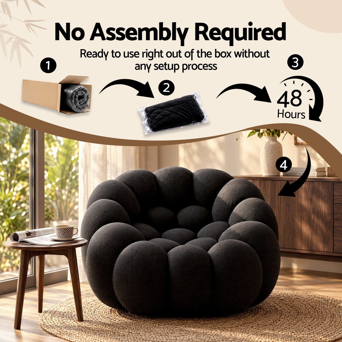 Bubble Floor Sofa Single Lounge Chair with Bubble Cushioning and Stretch Fabric Upholstery - Furniture > Sofas > Sofas & Sofa Beds - Rivercity House & Home Co. (ABN 18 642 972 209) - Affordable Modern Furniture Australia