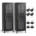Buffet Cabinet Sideboard x2 Slim Kitchen Storage Trolley with Wheels - Black