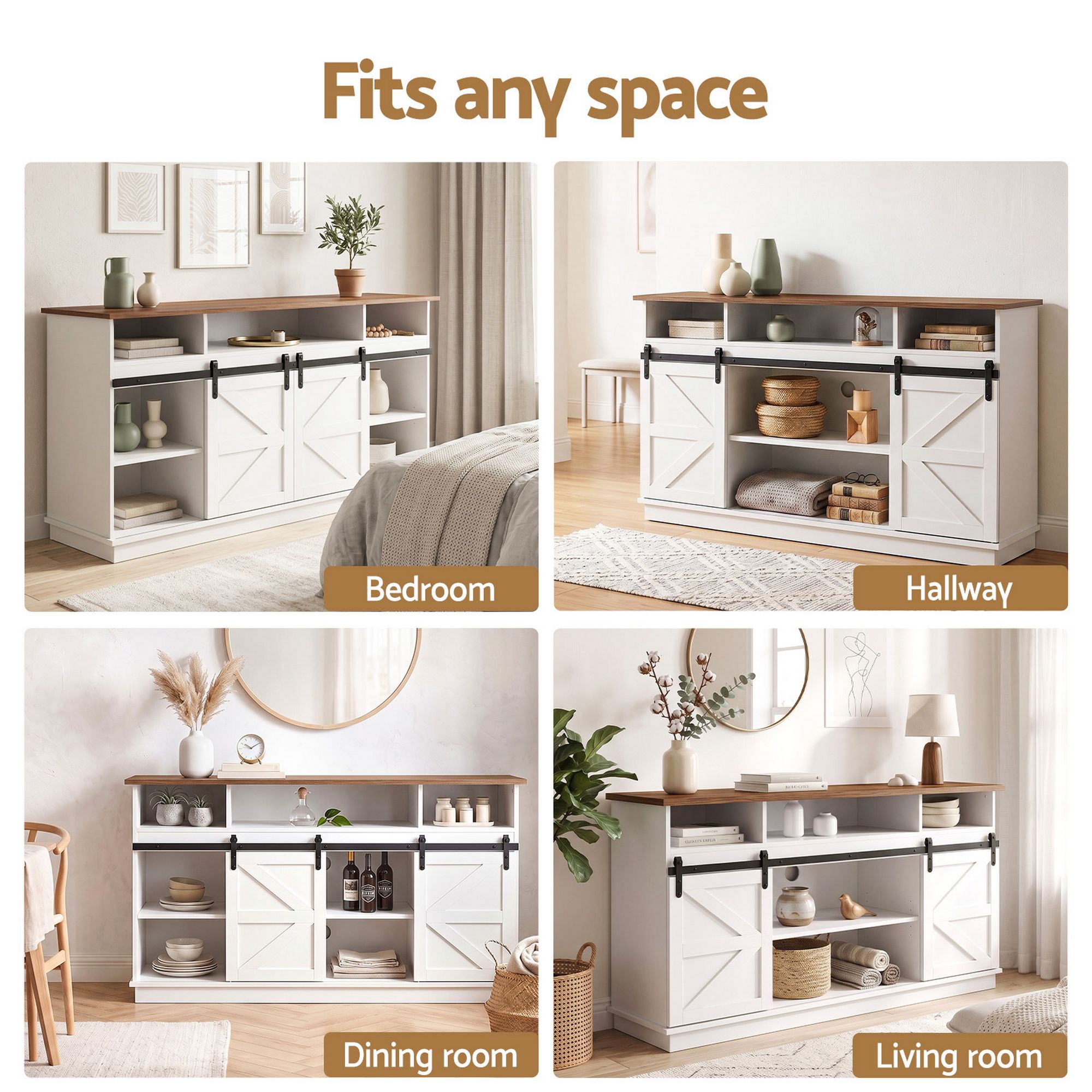 Buffet Sideboard Cabinet 150cm 3-Tier Kitchen Storage Sliding Doors White - Furniture > Bathroom > Sinks - Rivercity House & Home Co. (ABN 18 642 972 209) - Affordable Modern Furniture Australia
