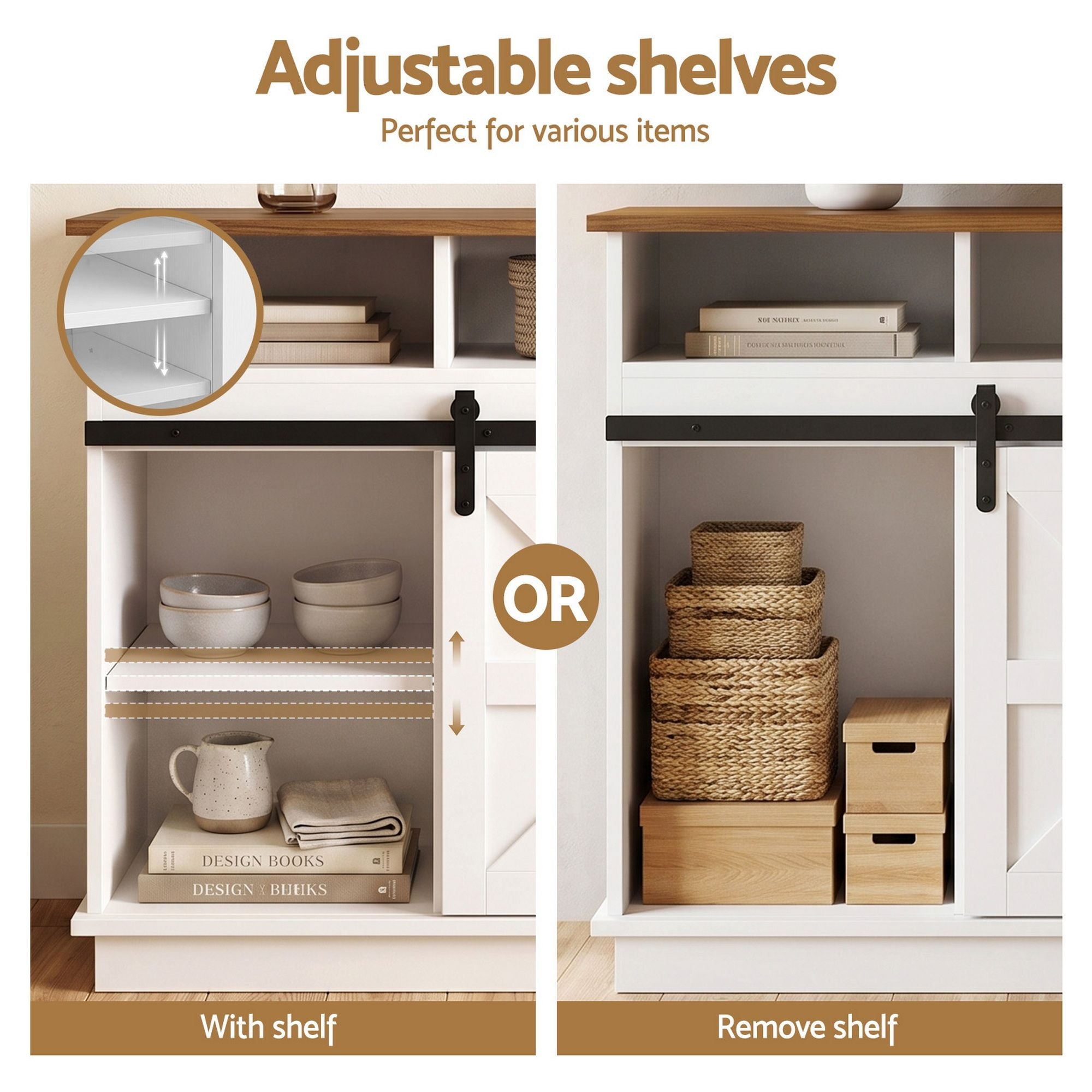 Buffet Sideboard Cabinet 150cm 3-Tier Kitchen Storage Sliding Doors White - Furniture > Bathroom > Sinks - Rivercity House & Home Co. (ABN 18 642 972 209) - Affordable Modern Furniture Australia