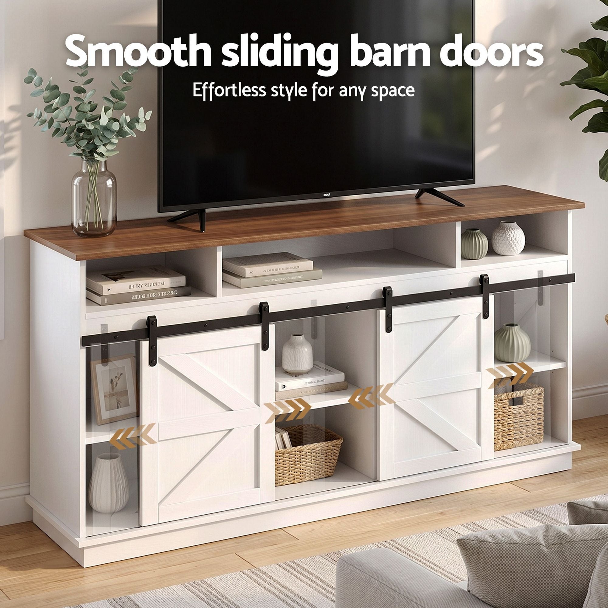 Buffet Sideboard Cabinet 150cm 3-Tier Kitchen Storage Sliding Doors White - Furniture > Bathroom > Sinks - Rivercity House & Home Co. (ABN 18 642 972 209) - Affordable Modern Furniture Australia