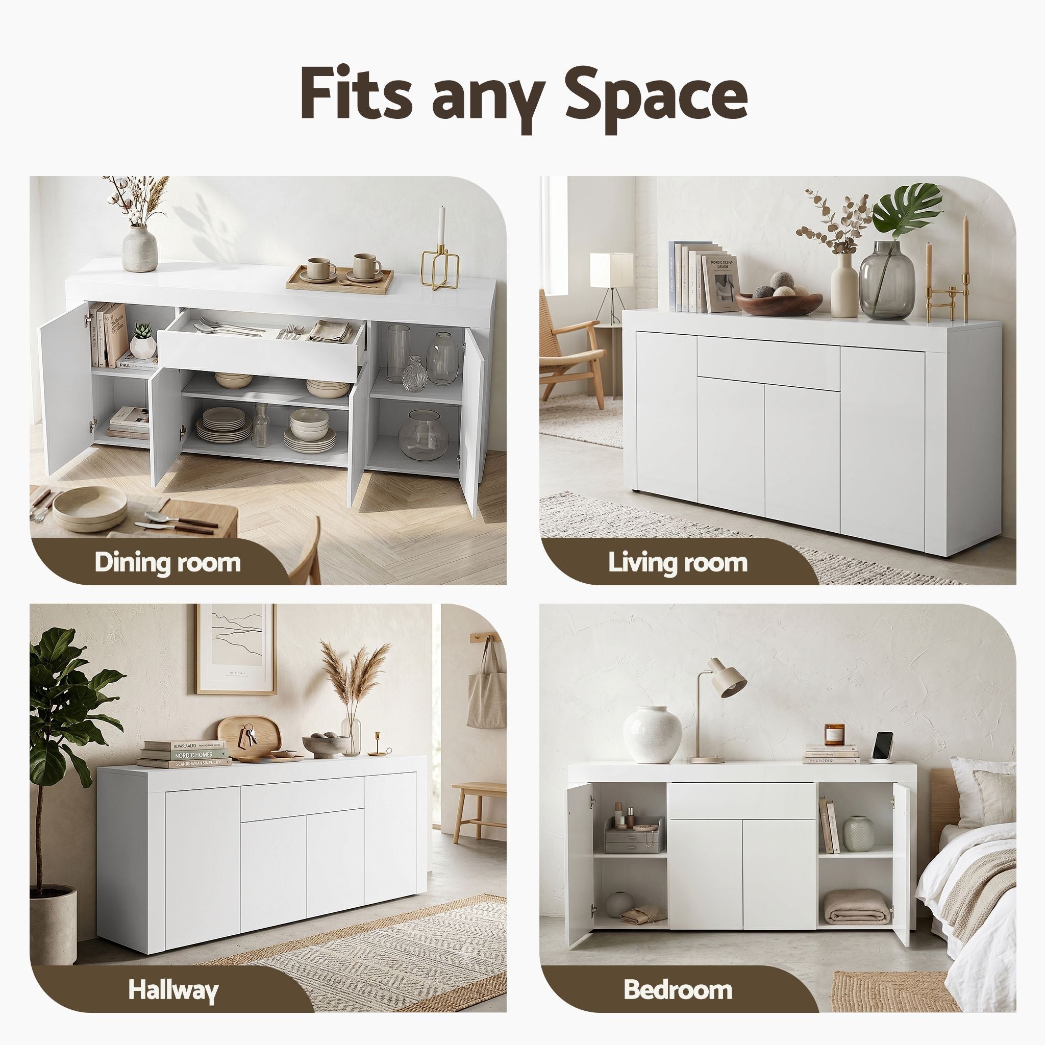 Buffet Sideboard Cabinet 180cm Cupboard Pantry Storage Drawer White DANA - Furniture > Dining > Buffets & Sideboards - Rivercity House & Home Co. (ABN 18 642 972 209) - Affordable Modern Furniture Australia