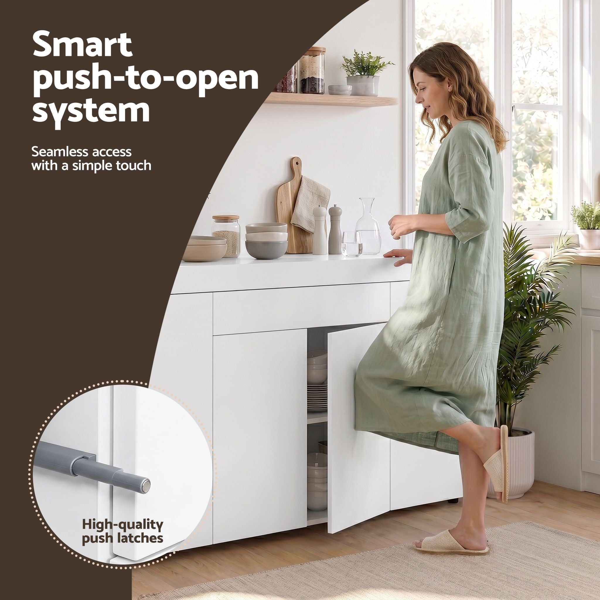 Buffet Sideboard Cabinet 180cm Cupboard Pantry Storage Drawer White DANA - Furniture > Dining > Buffets & Sideboards - Rivercity House & Home Co. (ABN 18 642 972 209) - Affordable Modern Furniture Australia