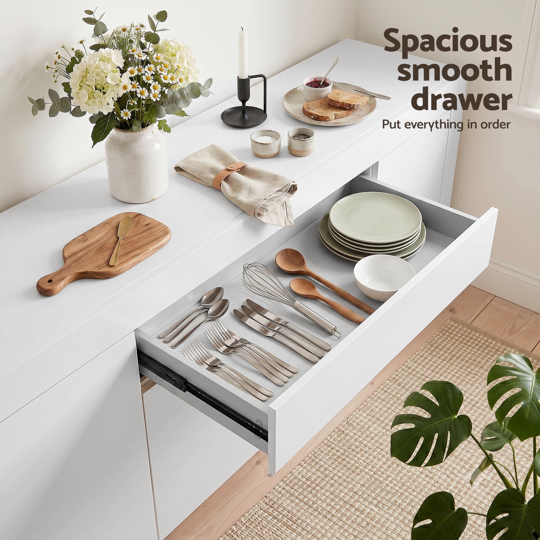 Buffet Sideboard Cabinet 180cm Cupboard Pantry Storage Drawer White DANA - Furniture > Dining > Buffets & Sideboards - Rivercity House & Home Co. (ABN 18 642 972 209) - Affordable Modern Furniture Australia
