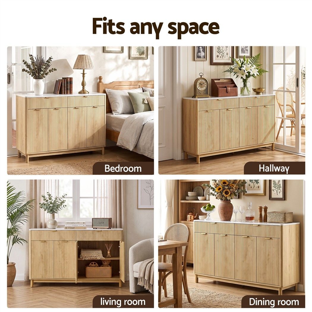 Buffet Sideboard Cabinet Kitchen Storage Cupboard Marble 2 Drawers Pine - Furniture > Bathroom > Sinks - Rivercity House & Home Co. (ABN 18 642 972 209) - Affordable Modern Furniture Australia