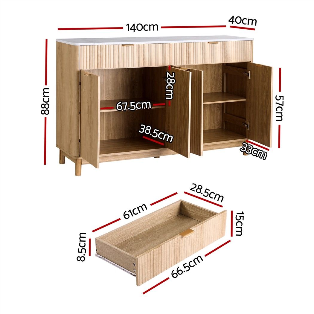 Buffet Sideboard Cabinet Kitchen Storage Cupboard Marble 2 Drawers Pine - Furniture > Bathroom > Sinks - Rivercity House & Home Co. (ABN 18 642 972 209) - Affordable Modern Furniture Australia