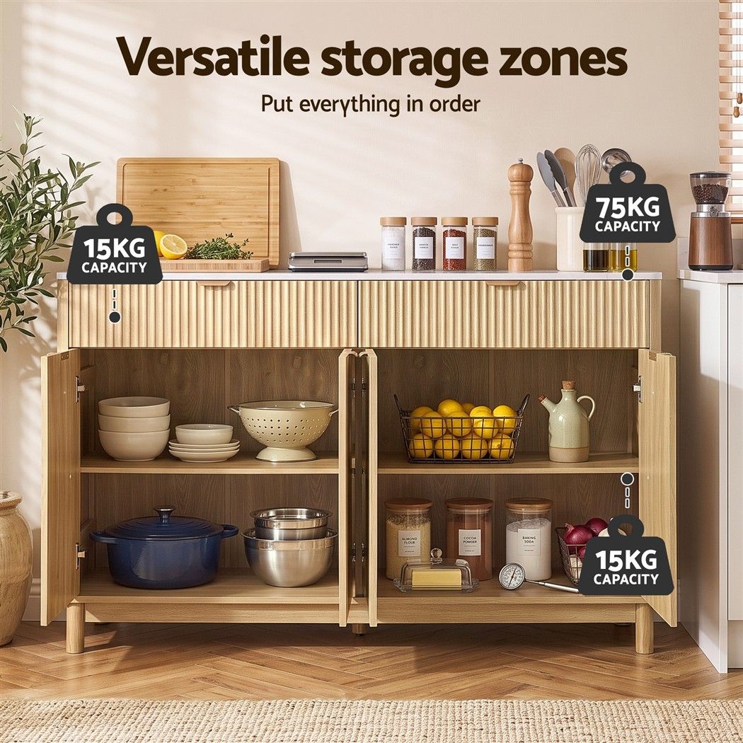 Buffet Sideboard Cabinet Kitchen Storage Cupboard Marble 2 Drawers Pine - Furniture > Bathroom > Sinks - Rivercity House & Home Co. (ABN 18 642 972 209) - Affordable Modern Furniture Australia