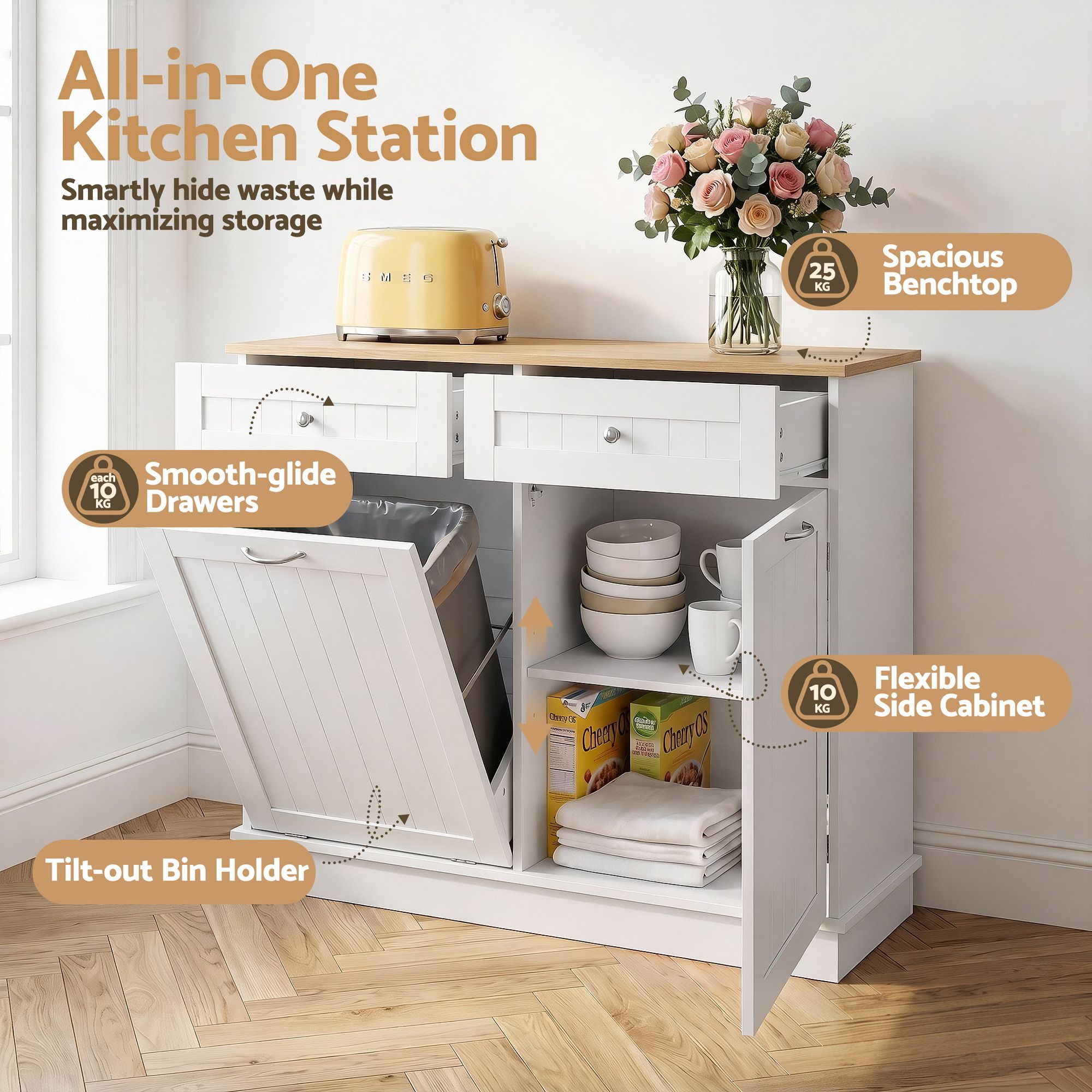 Buffet Sideboard Cabinet Kitchen Tilt Out Bin Holder Storage Cupboard - Furniture > Dining > Buffets & Sideboards - Rivercity House & Home Co. (ABN 18 642 972 209) - Affordable Modern Furniture Australia