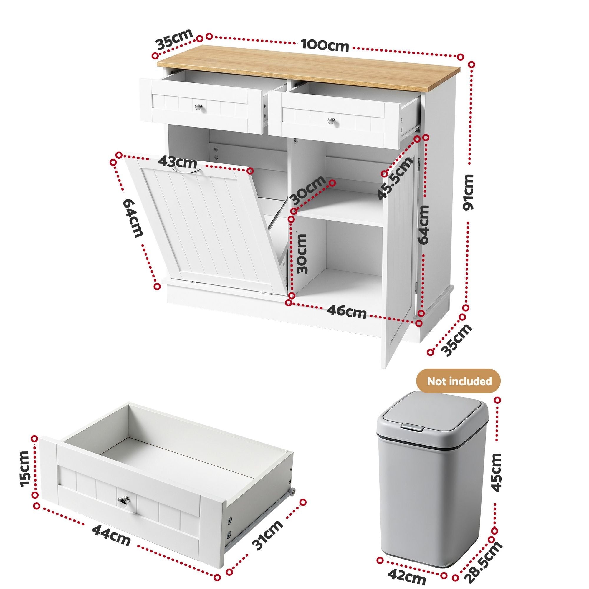 Buffet Sideboard Cabinet Kitchen Tilt Out Bin Holder Storage Cupboard - Furniture > Dining > Buffets & Sideboards - Rivercity House & Home Co. (ABN 18 642 972 209) - Affordable Modern Furniture Australia