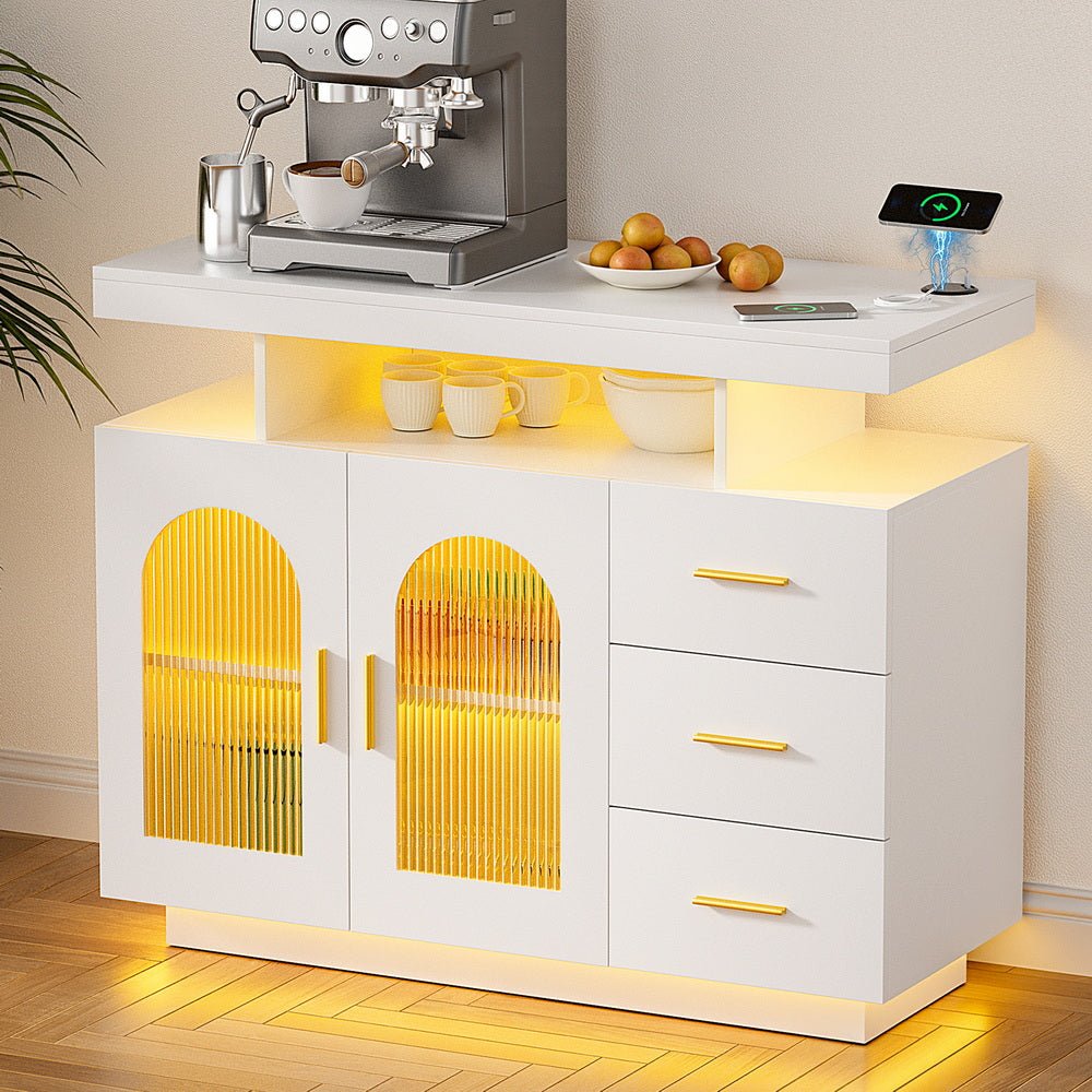 Buffet Sideboard Cabinet LED Clear Door Kitchen Storage Drawers White - Furniture > Dining > Buffets & Sideboards - Rivercity House & Home Co. (ABN 18 642 972 209) - Affordable Modern Furniture Australia