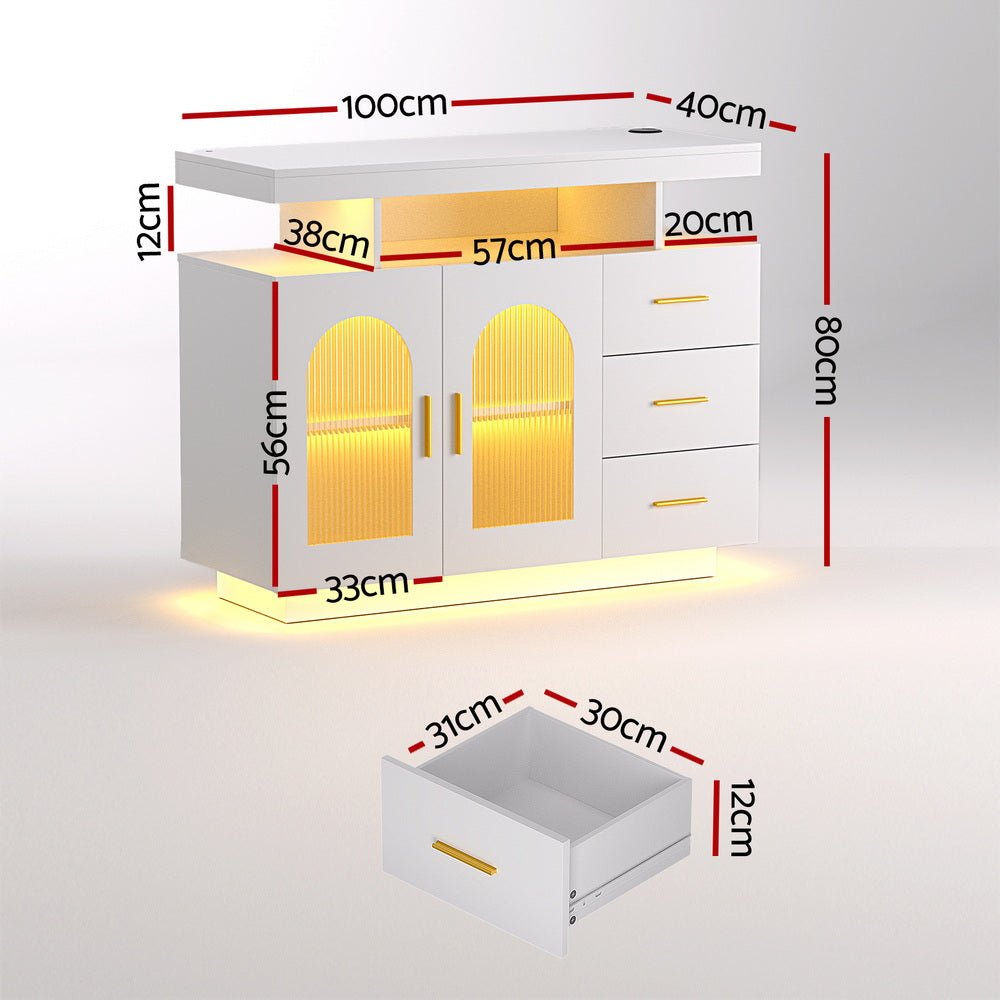 Buffet Sideboard Cabinet LED Clear Door Kitchen Storage Drawers White - Furniture > Dining > Buffets & Sideboards - Rivercity House & Home Co. (ABN 18 642 972 209) - Affordable Modern Furniture Australia