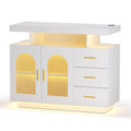 Buffet Sideboard Cabinet with LED Lighting, Drawers & Clear Doors - White