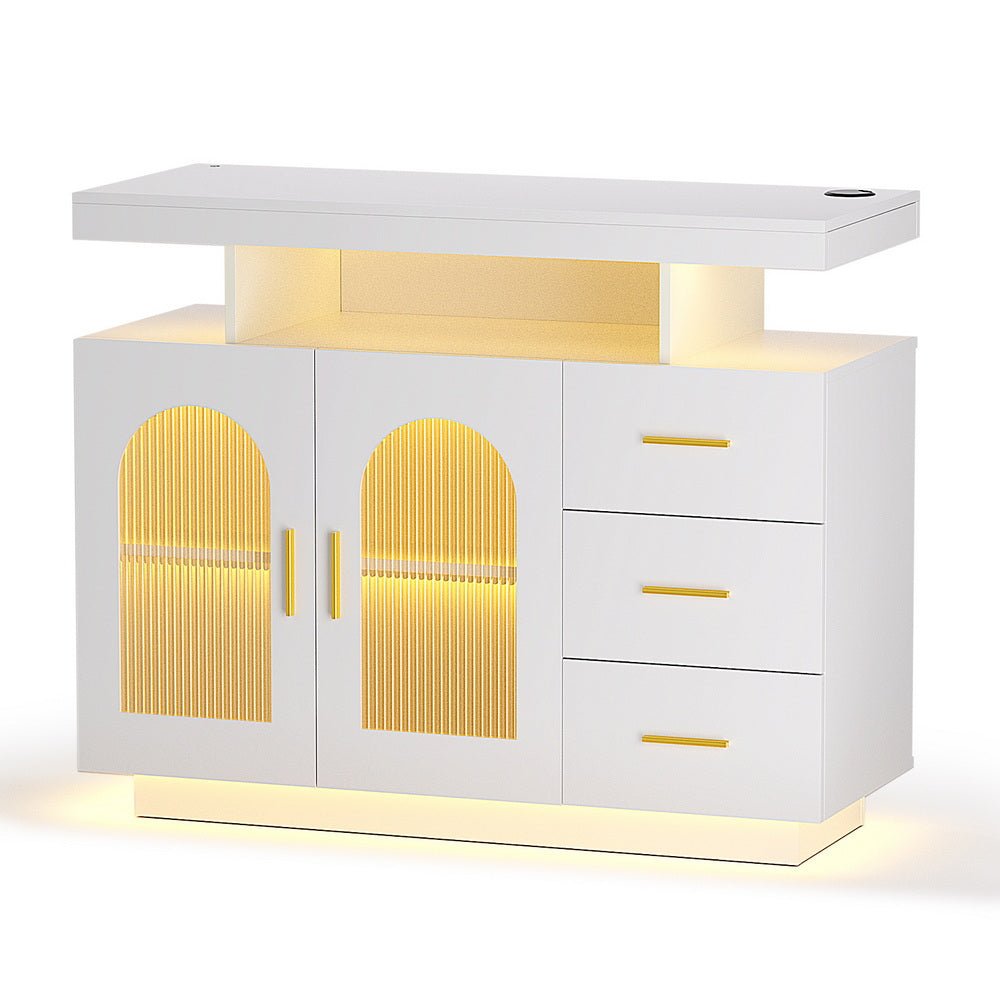 Buffet Sideboard Cabinet LED Clear Door Kitchen Storage Drawers White - Furniture > Dining > Buffets & Sideboards - Rivercity House & Home Co. (ABN 18 642 972 209) - Affordable Modern Furniture Australia
