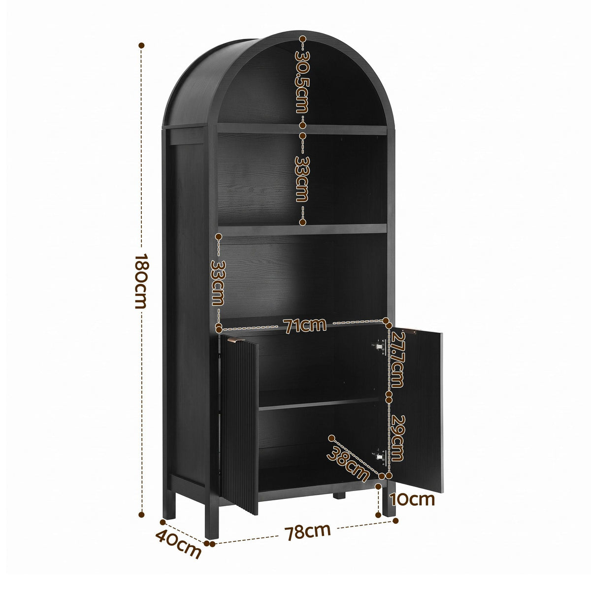 Buffet Sideboard Cabinet Pantry 180cm with Arched Storage and Bookshelf - Black - Furniture > Dining > Buffets & Sideboards - Rivercity House & Home Co. (ABN 18 642 972 209) - Affordable Modern Furniture Australia