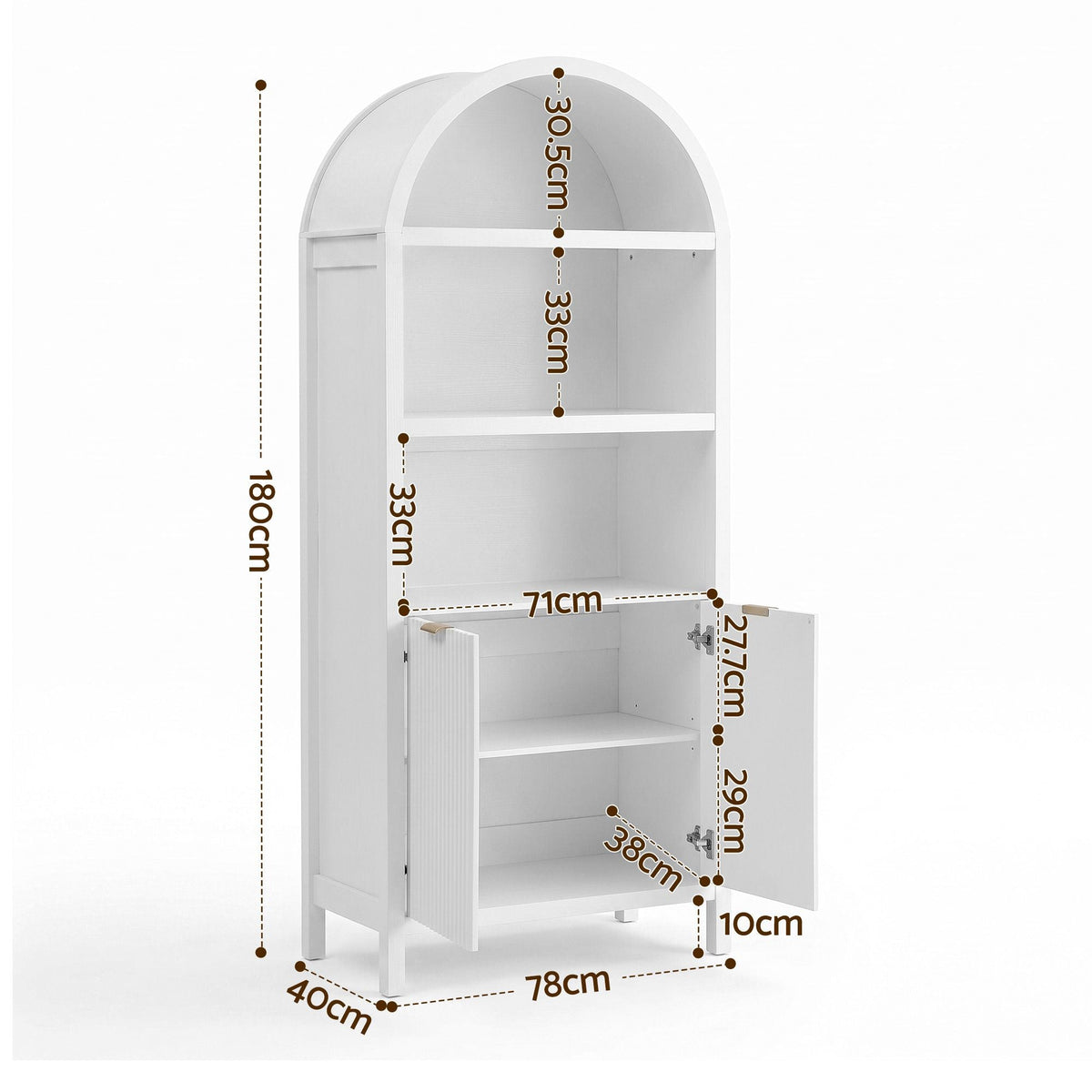 Buffet Sideboard Cabinet Pantry 180cm with Arched Storage and Bookshelf - White (Set of 2) - Furniture > Dining > Buffets & Sideboards - Rivercity House & Home Co. (ABN 18 642 972 209) - Affordable Modern Furniture Australia