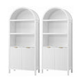 Buffet Sideboard Cabinet Pantry 180cm with Arched Storage and Bookshelf - White (Set of 2)