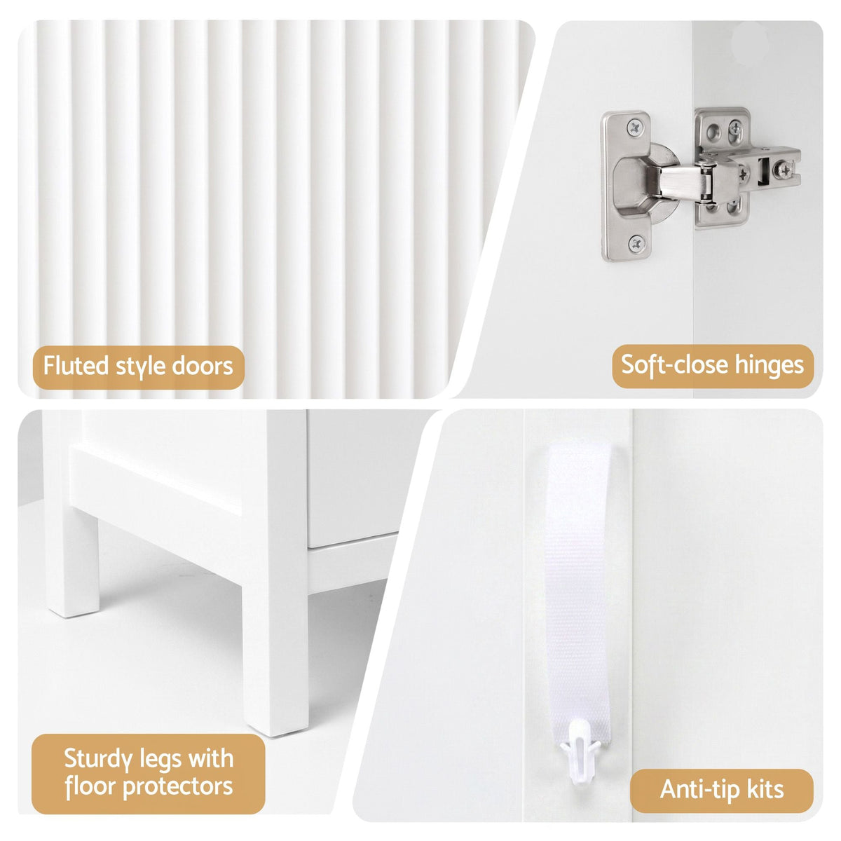 Buffet Sideboard Cabinet Pantry 180cm with Arched Storage and Bookshelf - White (Set of 2) - Furniture > Dining > Buffets & Sideboards - Rivercity House & Home Co. (ABN 18 642 972 209) - Affordable Modern Furniture Australia