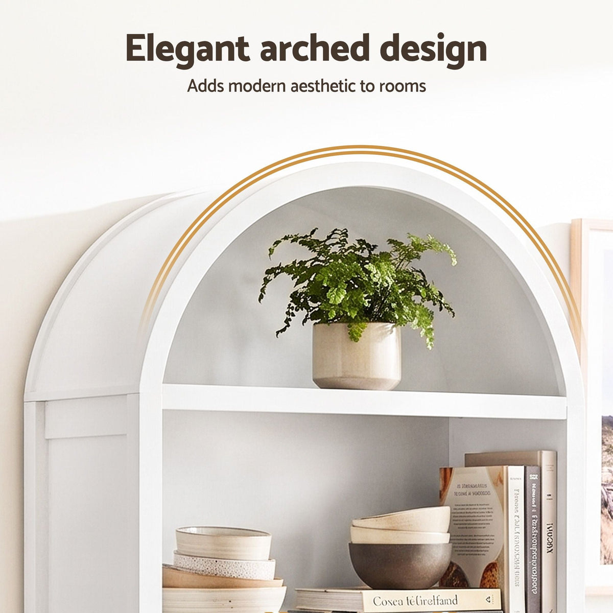 Buffet Sideboard Cabinet Pantry 180cm with Arched Storage and Bookshelf - White (Set of 2) - Furniture > Dining > Buffets & Sideboards - Rivercity House & Home Co. (ABN 18 642 972 209) - Affordable Modern Furniture Australia