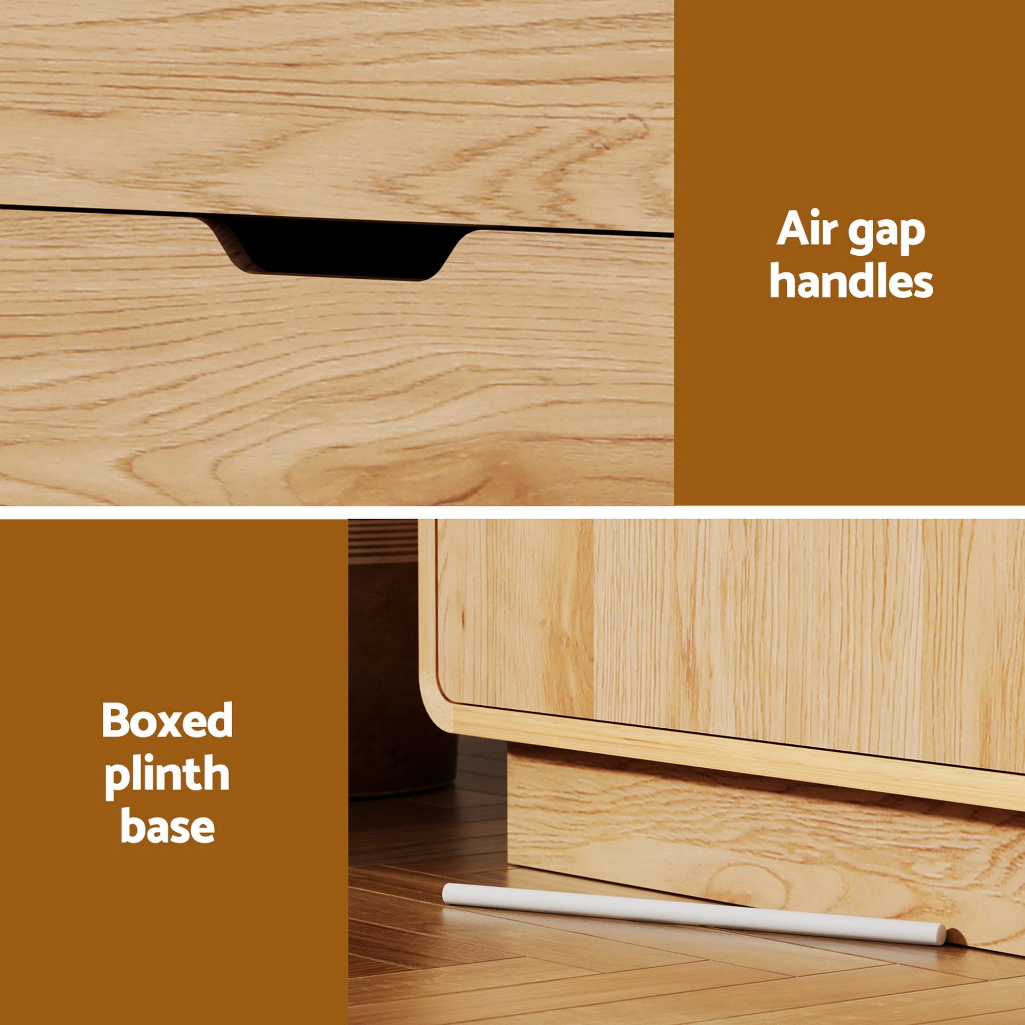 Buffet Sideboard Cabinet with Drawers and Round Edges - Oak - Furniture > Dining > Buffets & Sideboards - Rivercity House & Home Co. (ABN 18 642 972 209) - Affordable Modern Furniture Australia