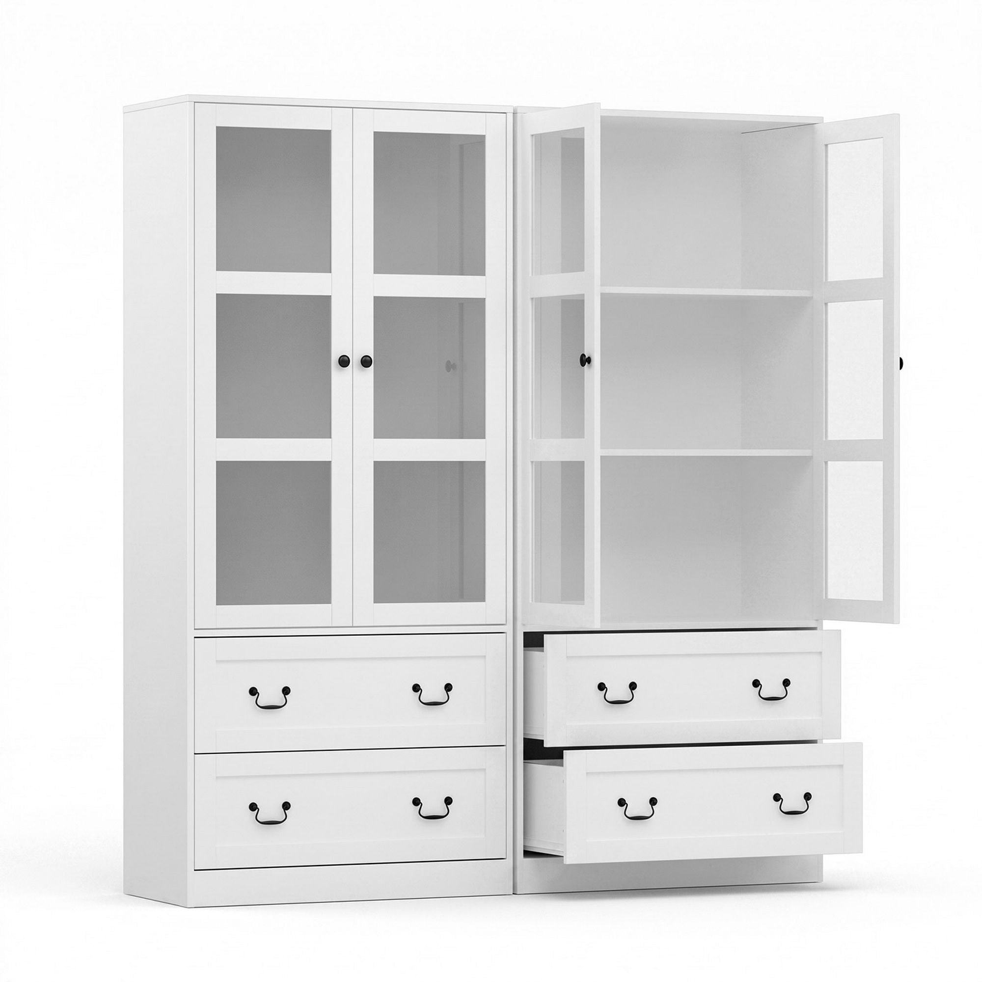 Buffet Sideboard Cabinets X2 180cm Hutch Storage Kitchen Clear Door White - Furniture > Bathroom > Sinks - Rivercity House & Home Co. (ABN 18 642 972 209) - Affordable Modern Furniture Australia
