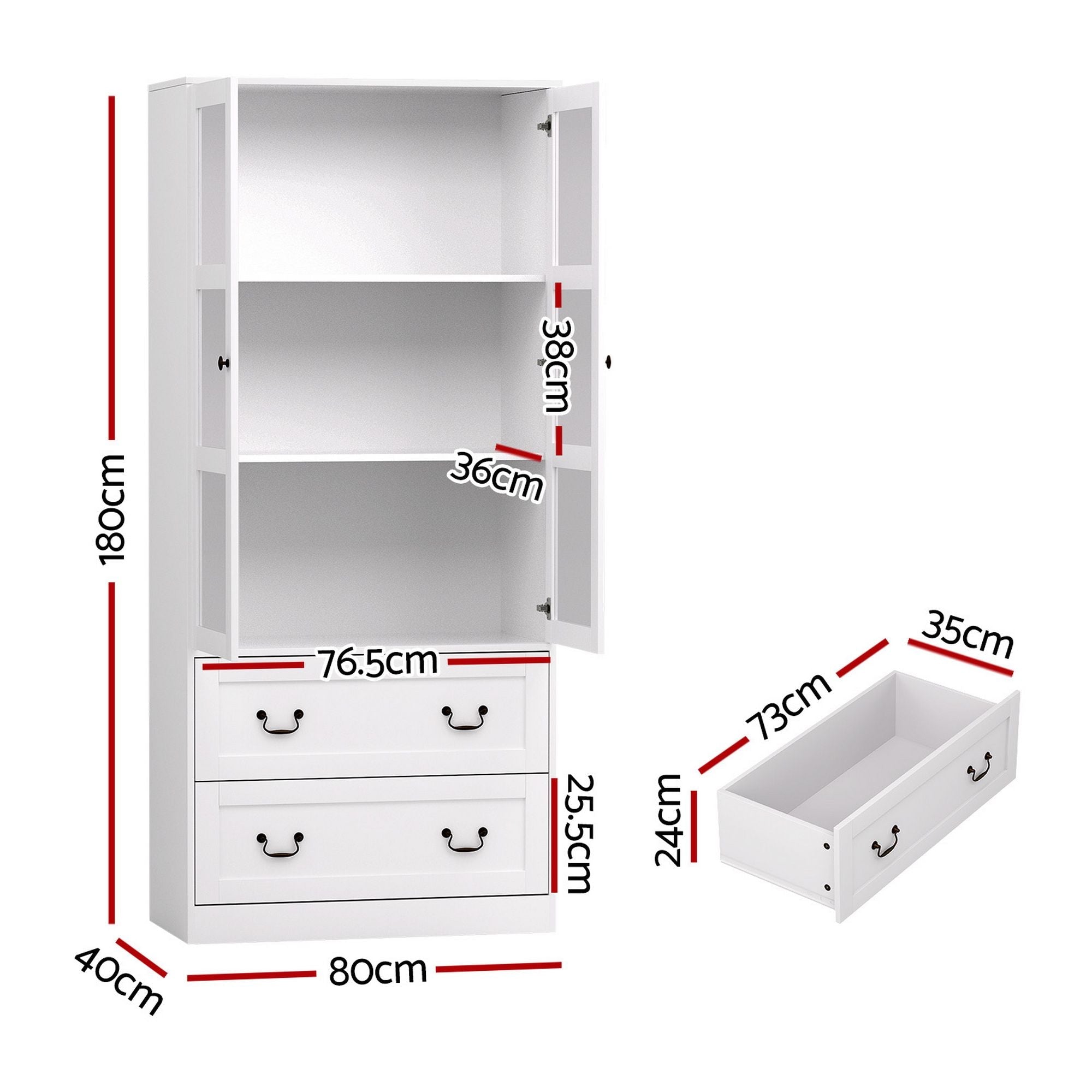 Buffet Sideboard Cabinets X2 180cm Hutch Storage Kitchen Clear Door White - Furniture > Bathroom > Sinks - Rivercity House & Home Co. (ABN 18 642 972 209) - Affordable Modern Furniture Australia