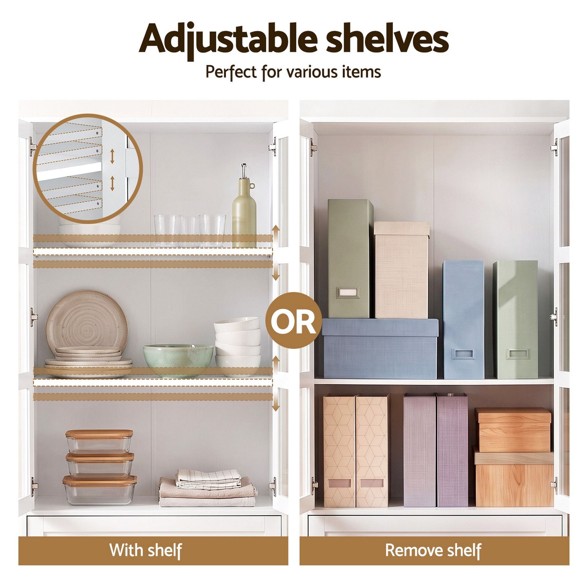 Buffet Sideboard Cabinets X2 180cm Hutch Storage Kitchen Clear Door White - Furniture > Bathroom > Sinks - Rivercity House & Home Co. (ABN 18 642 972 209) - Affordable Modern Furniture Australia