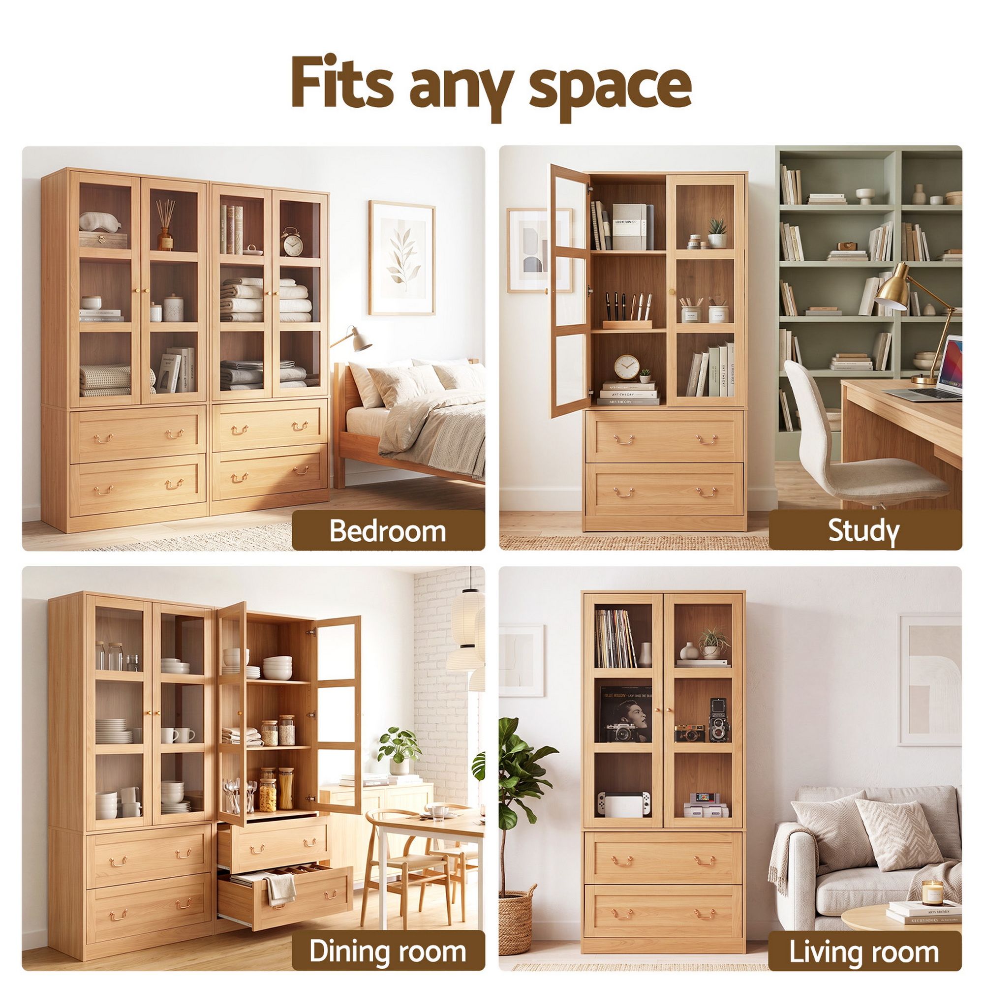 Buffet Sideboard Cabinets X2 180cm Hutch Storage Kitchen Drawer Door Wood - Furniture > Bathroom > Sinks - Rivercity House & Home Co. (ABN 18 642 972 209) - Affordable Modern Furniture Australia