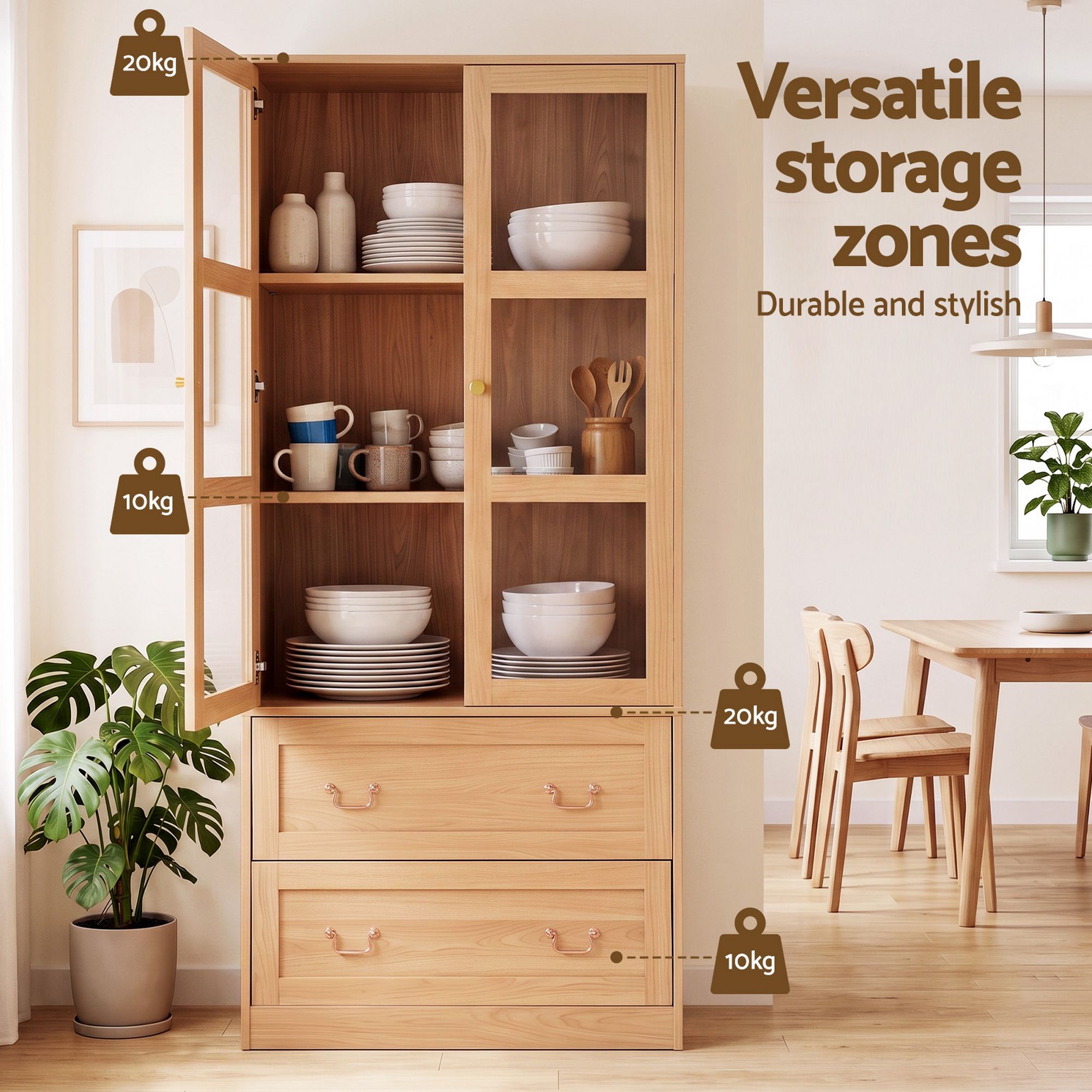 Buffet Sideboard Cabinets X2 180cm Hutch Storage Kitchen Drawer Door Wood - Furniture > Bathroom > Sinks - Rivercity House & Home Co. (ABN 18 642 972 209) - Affordable Modern Furniture Australia