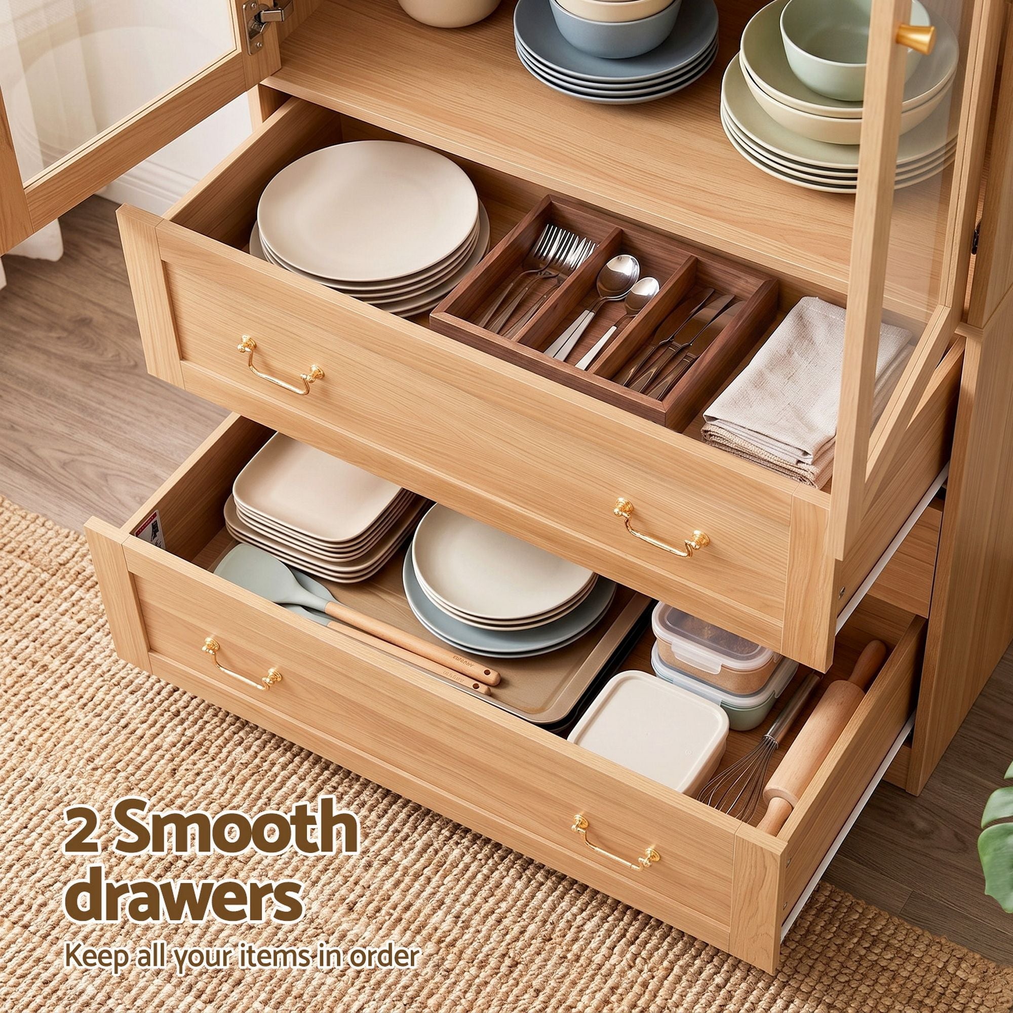 Buffet Sideboard Cabinets X2 180cm Hutch Storage Kitchen Drawer Door Wood - Furniture > Bathroom > Sinks - Rivercity House & Home Co. (ABN 18 642 972 209) - Affordable Modern Furniture Australia