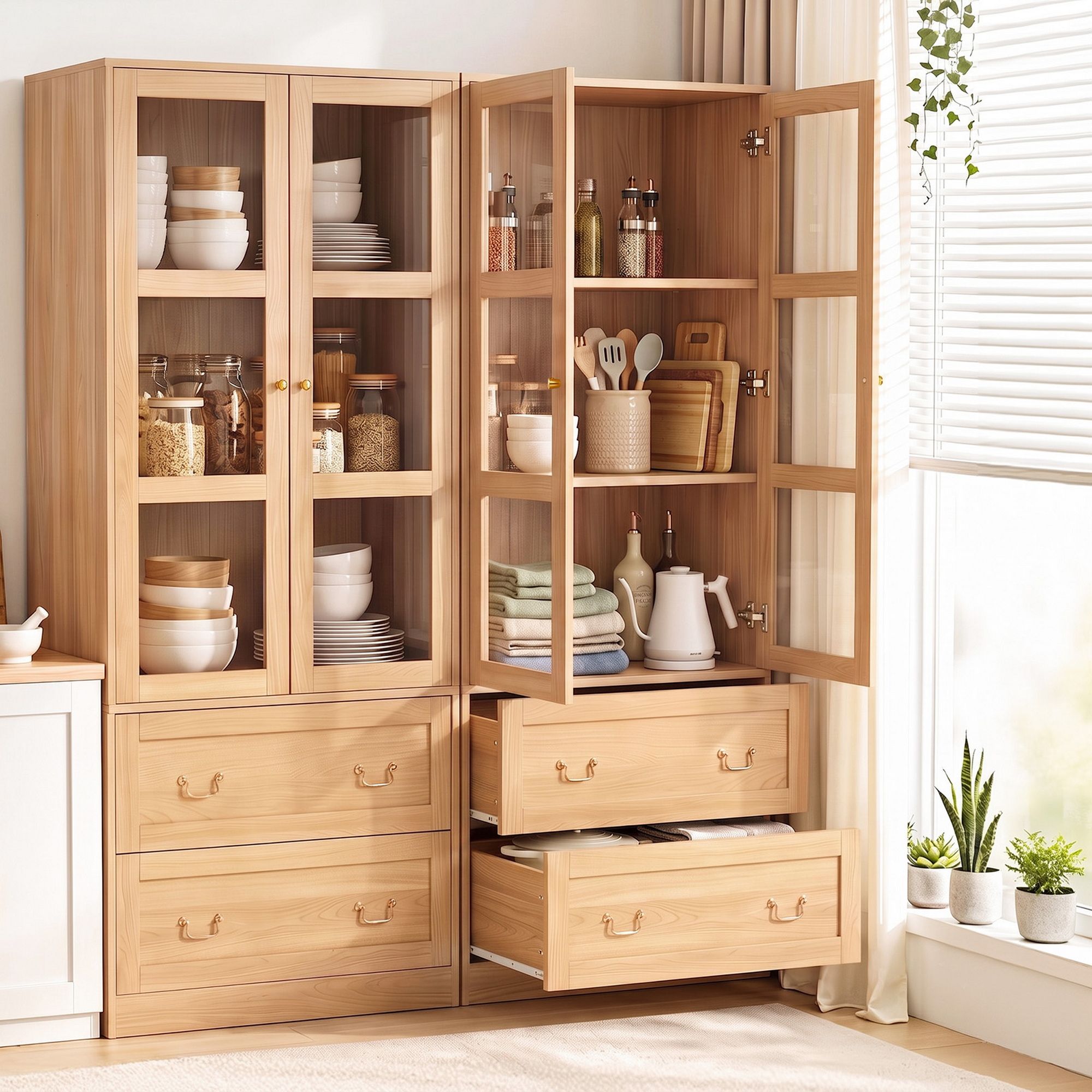 Buffet Sideboard Cabinets X2 180cm Hutch Storage Kitchen Drawer Door Wood - Furniture > Bathroom > Sinks - Rivercity House & Home Co. (ABN 18 642 972 209) - Affordable Modern Furniture Australia